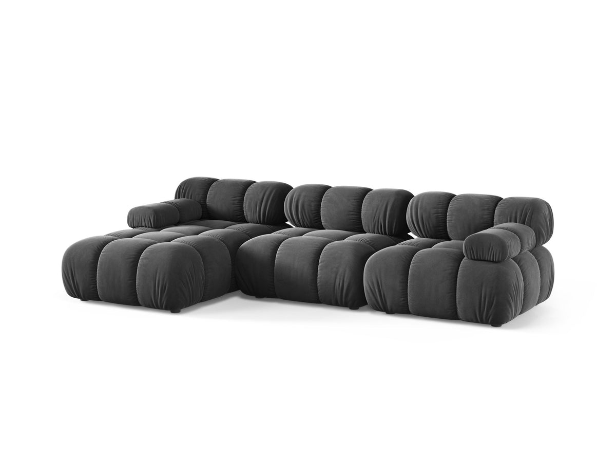 Bellis Ecksofa links von Micadoni, L-Form, Bezug Cappuccino-Liberty, schwarze Kunststoffbeine, 4-Sitzer mit Chaiselongue