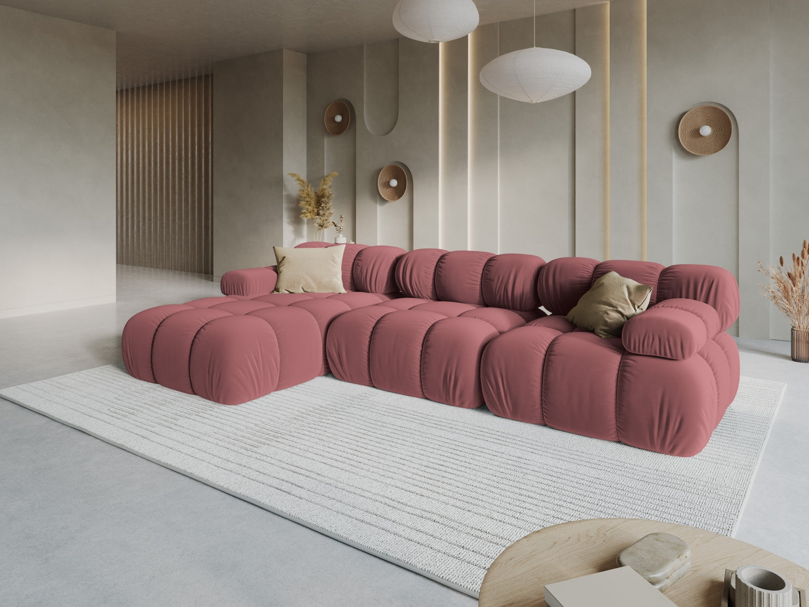 Bellis Velour modulares Ecksofa links 4 Sitzer 155cm in Pink präsentiert im Onlineshop von KAQTU Design AG. Ecksofa links ist von Micadoni