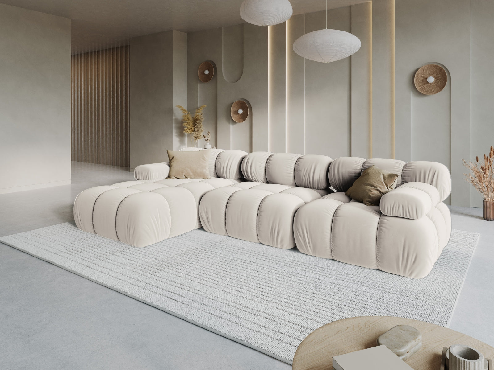 Entdecken Sie das stilvolle Bellis Velour Ecksofa links von Micadoni – ein 4-Sitzer mit 155 cm, ideal für Komfort und Eleganz in Ihrem Wohnzimmer.