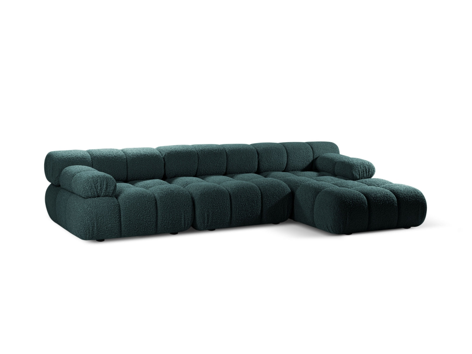 Elegantes Bellis Boucle Ecksofa in Petrol, 4-Sitzer, modulare Bauweise, ideal für stilvolle Wohnräume, präsentiert von Micadoni.