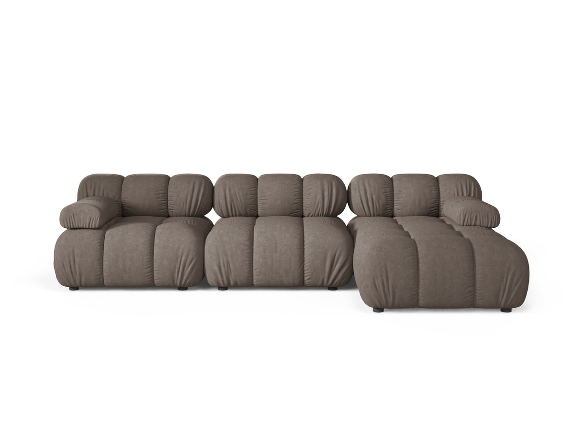 Bellis Ecksofa rechts 4-Sitzer von Micadoni, L-Sofa in Cappuccino-Liberty mit Massivholzrahmen und schwarzen Kunststoffbeinen, Ausrichtung rechts