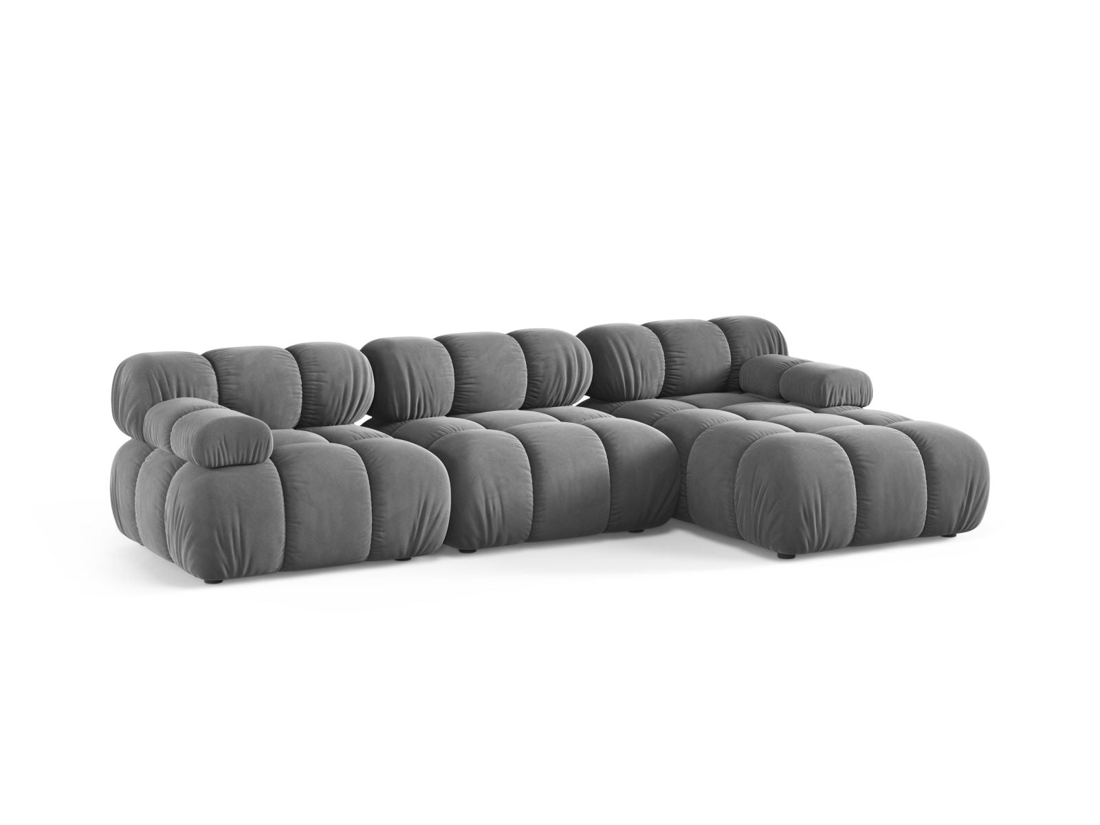 Modulares 4-Sitzer Ecksofa rechts Bellis in hellem Grau, stilvoll und modern, ideal für jedes Wohnzimmer, erhältlich bei KAQTU Design AG.