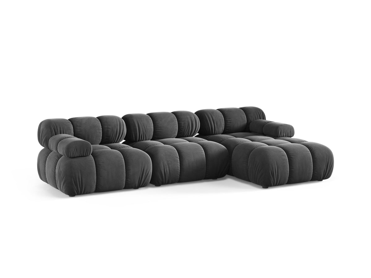 Bellis Ecksofa rechts 4-Sitzer von Micadoni, L-Sofa in Cappuccino-Liberty mit Massivholzrahmen und schwarzen Kunststoffbeinen, Ausrichtung rechts