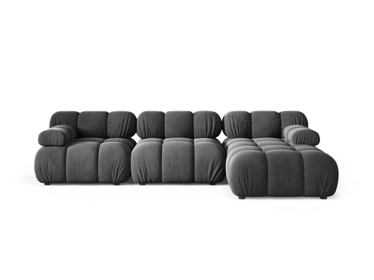 Bellis Ecksofa rechts 4-Sitzer von Micadoni, L-Sofa in Cappuccino-Liberty mit Massivholzrahmen und schwarzen Kunststoffbeinen, Ausrichtung rechts
