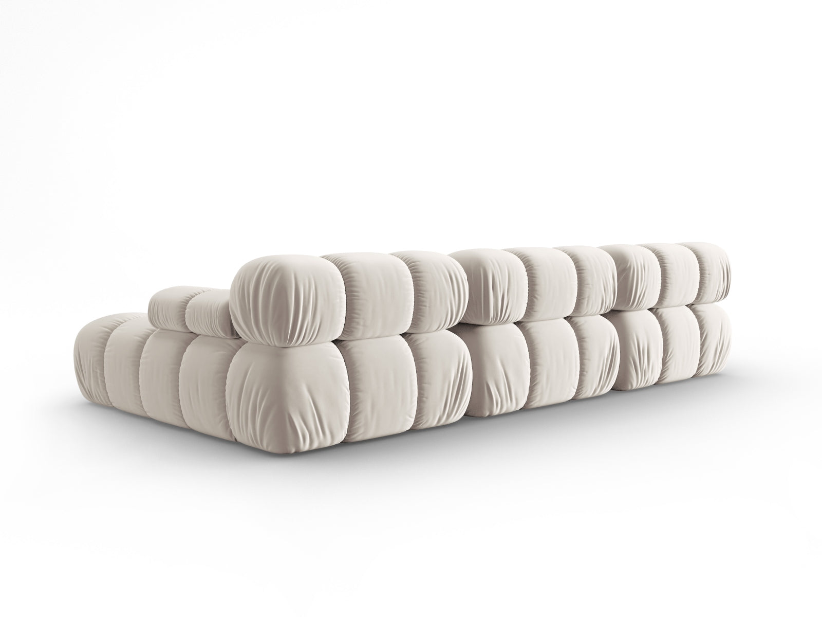Modulares Bellis Velour Ecksofa in sanftem Beige, 4-Sitzer mit rechter Armlehne, perfekt für moderne und gemütliche Wohnlandschaften.