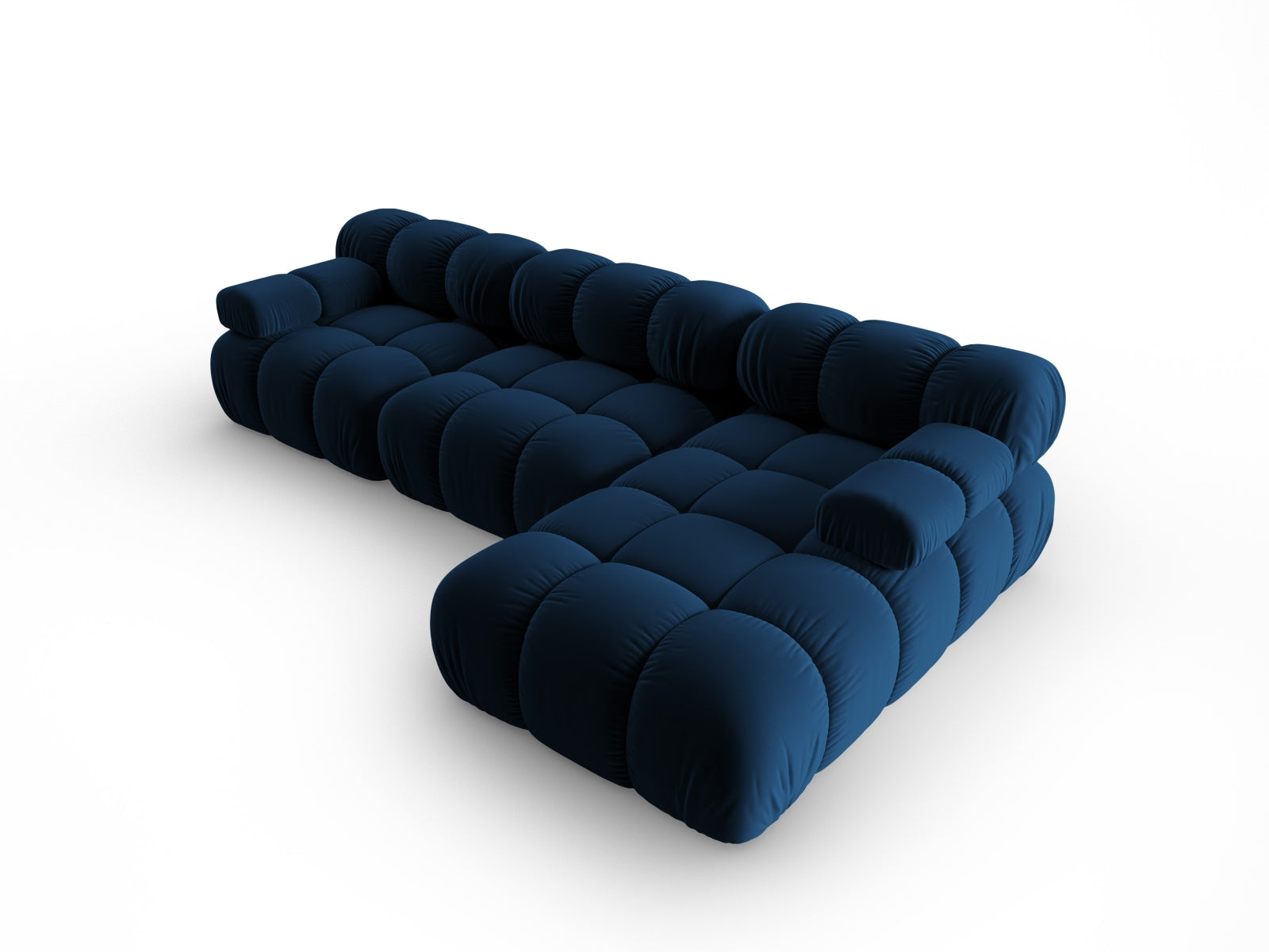 Elegantes, modulares Ecksofa Bellis in Royal Blue, 4-Sitzer, rechte Variante, aus hochwertigem Velours für stilvolle Wohnräume.