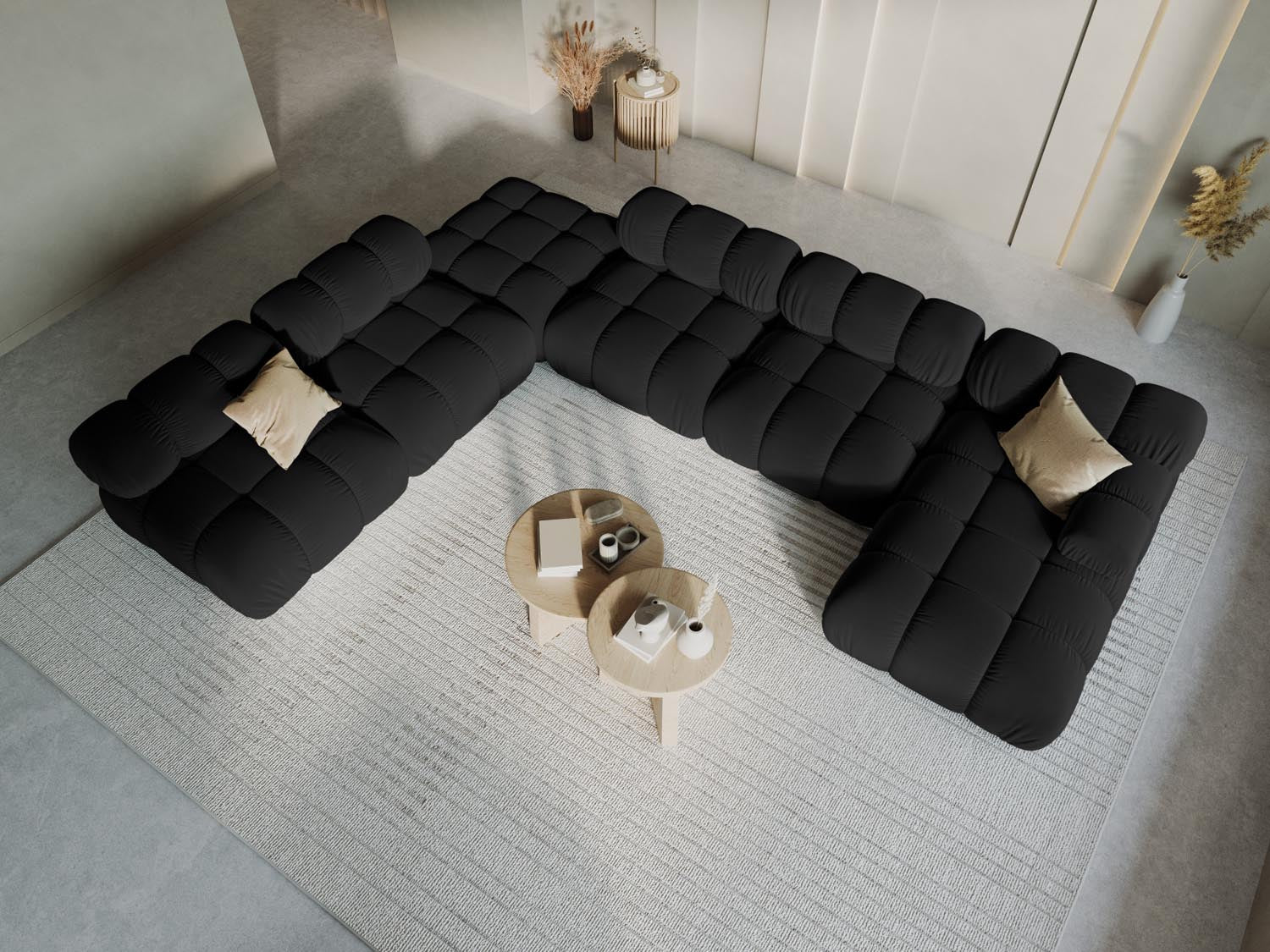 Bellis Velour modulares Panoramic Ecksofa links 7 Sitzer 282cm in Black-Bluvel präsentiert im Onlineshop von KAQTU Design AG. Ecksofa links ist von Micadoni
