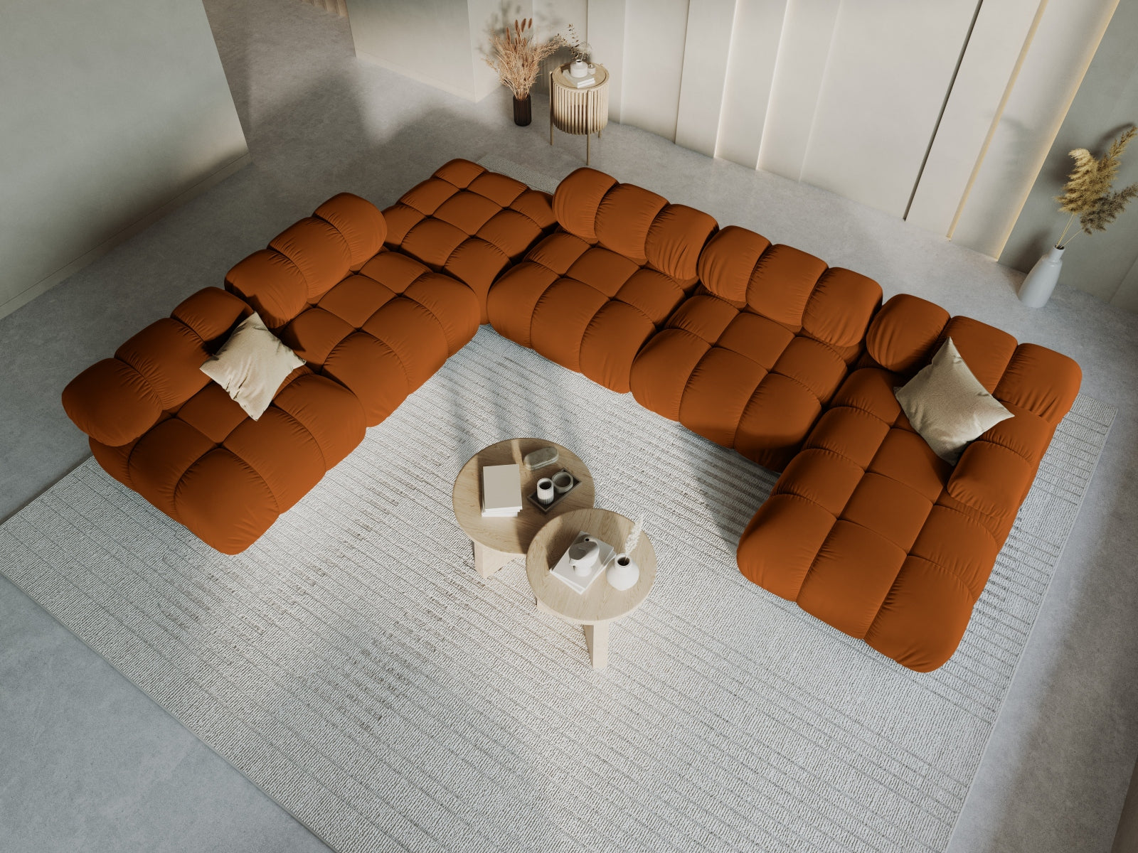 Entdecken Sie das elegante Bellis Velour Ecksofa links – ein 7-Sitzer mit 282 cm, das Stil, Komfort und Funktionalität vereint.