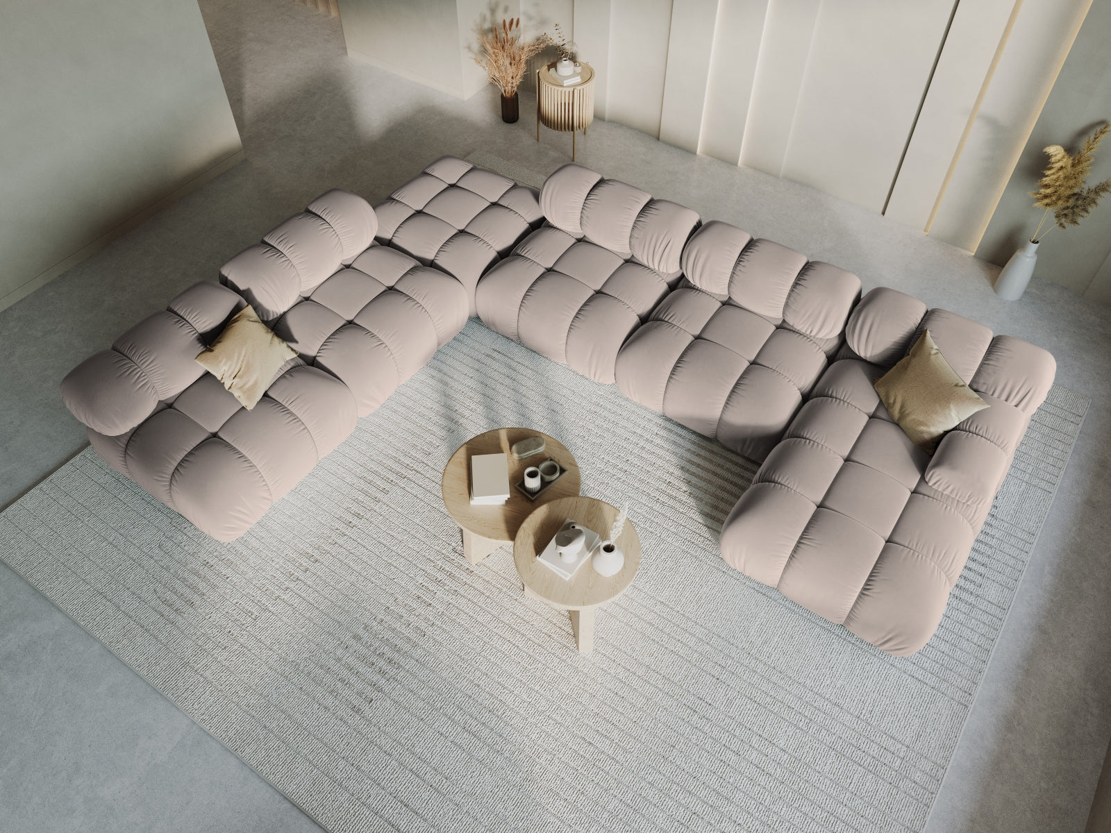 Entdecken Sie das elegante Bellis Velour Ecksofa links – ein 7-Sitzer mit 282 cm, das Stil, Komfort und Funktionalität vereint.