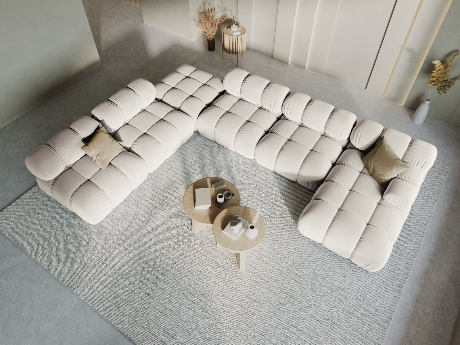 Entdecken Sie das elegante Bellis Velour Ecksofa links – ein 7-Sitzer mit 282 cm, das Stil, Komfort und Funktionalität vereint.