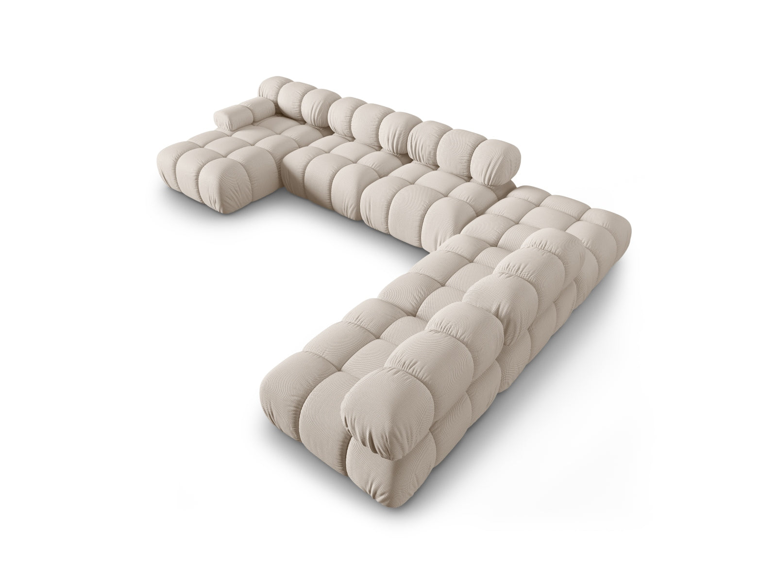 Stylisches, modulares Ecksofa Bellis in hellem Beige, 7-Sitzer, 282 cm, perfekt für großzügige Wohnlandschaften von Micadoni.