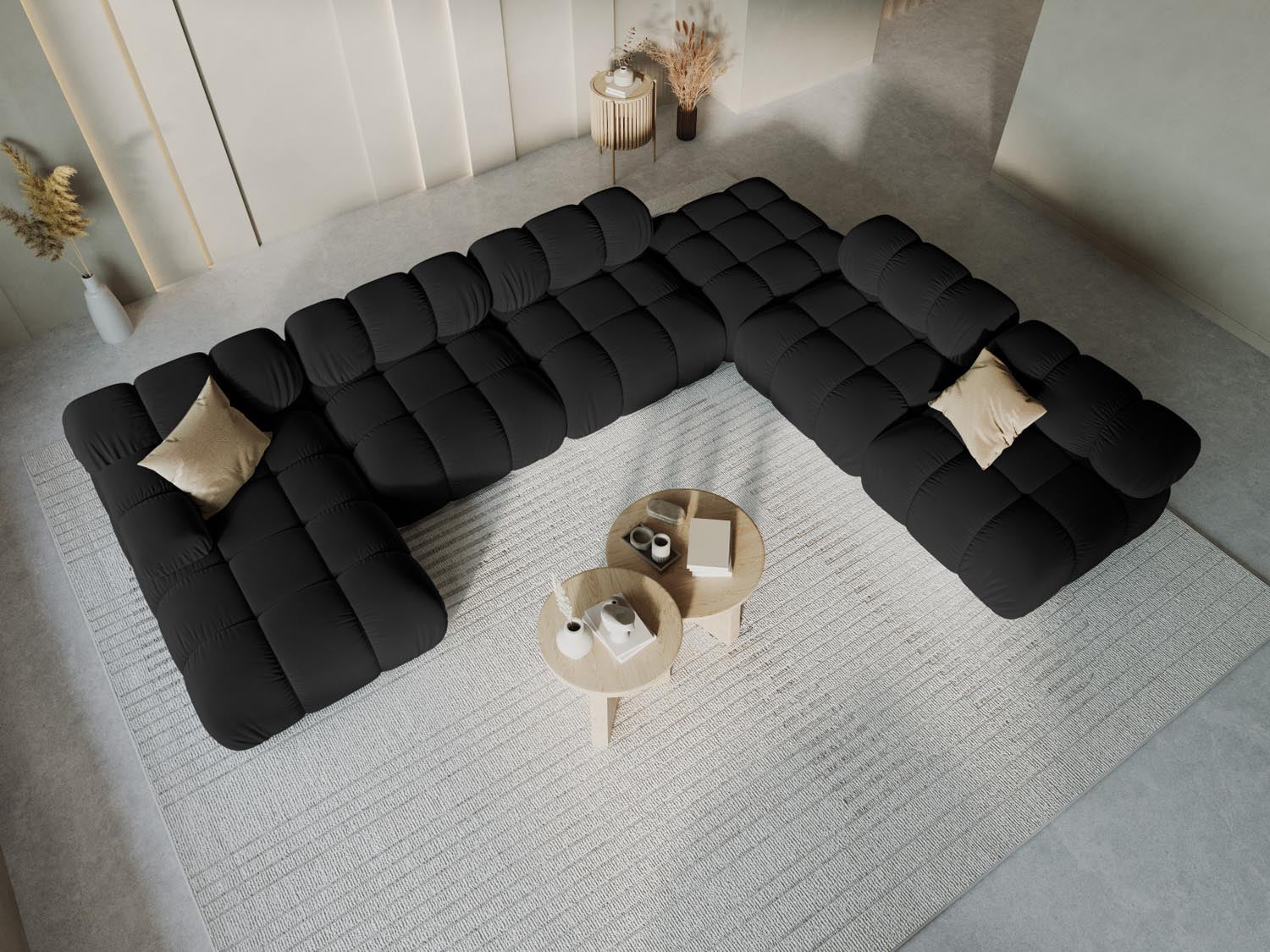 Bellis Velour modulares Panoramic Ecksofa rechts 7 Sitzer 282cm in Black-Bluvel präsentiert im Onlineshop von KAQTU Design AG. Ecksofa rechts ist von Micadoni