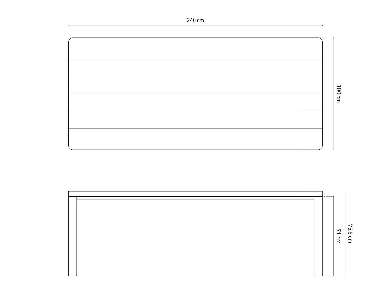 Stylischer Outdoor-Tisch Menara für 10 Personen, 240x100 cm, ideal für Gartenpartys und gesellige Abende im Freien.