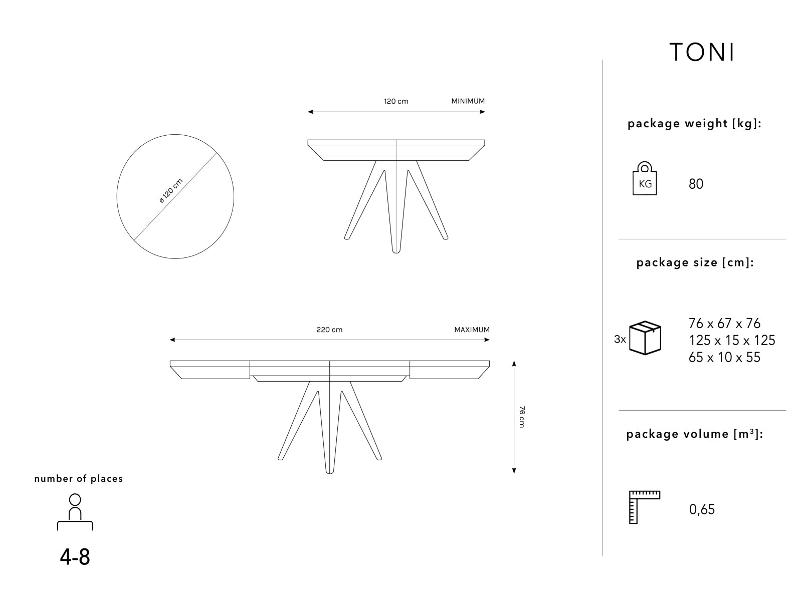 Toni ausziehbarer Tisch 8 Sitzer in Eiche natur Furnier präsentiert im Onlineshop von KAQTU Design AG. Esstisch ist von Micadoni