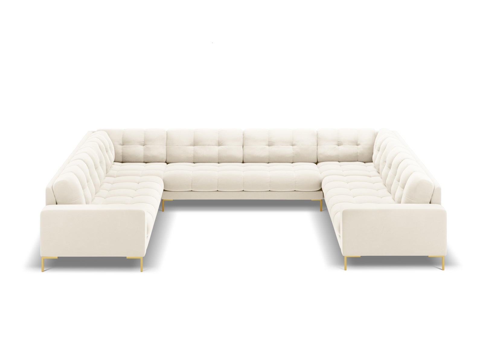 Mamaia Velour Panoramic Sofa 9 Sitzer in Light Beige/Gold präsentiert im Onlineshop von KAQTU Design AG. 3er Sofa ist von Micadoni
