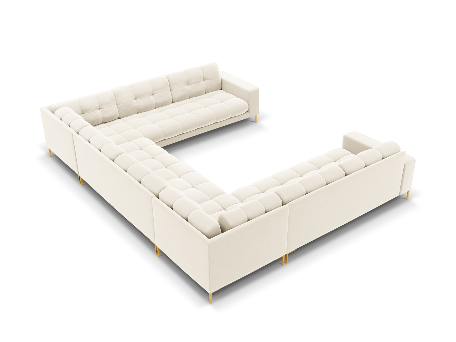 Mamaia Velour Panoramic Sofa 9 Sitzer in Light Beige/Gold präsentiert im Onlineshop von KAQTU Design AG. 3er Sofa ist von Micadoni