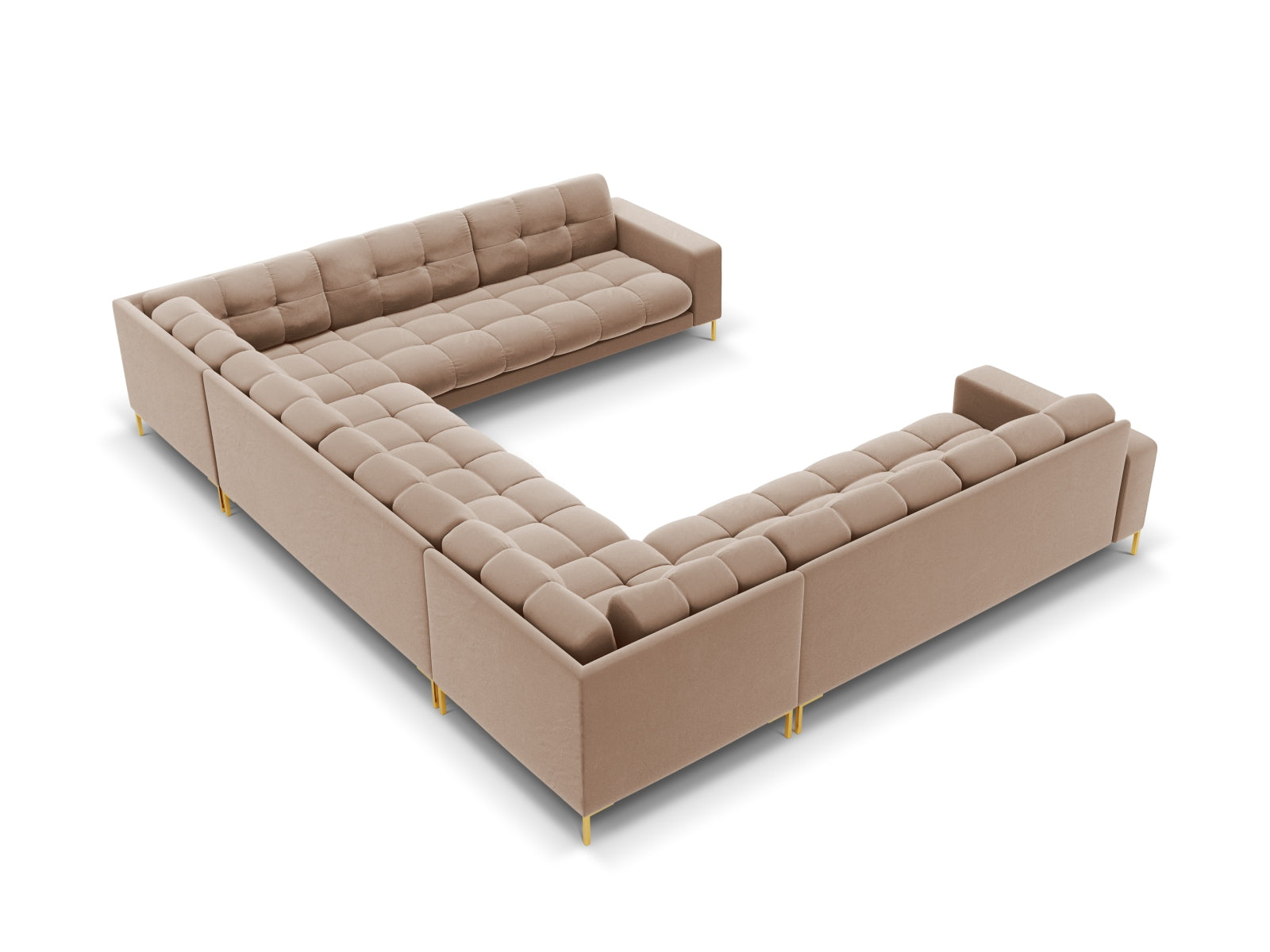 Mamaia Velour Panoramic Sofa 9 Sitzer in Beige/Gold präsentiert im Onlineshop von KAQTU Design AG. 3er Sofa ist von Micadoni