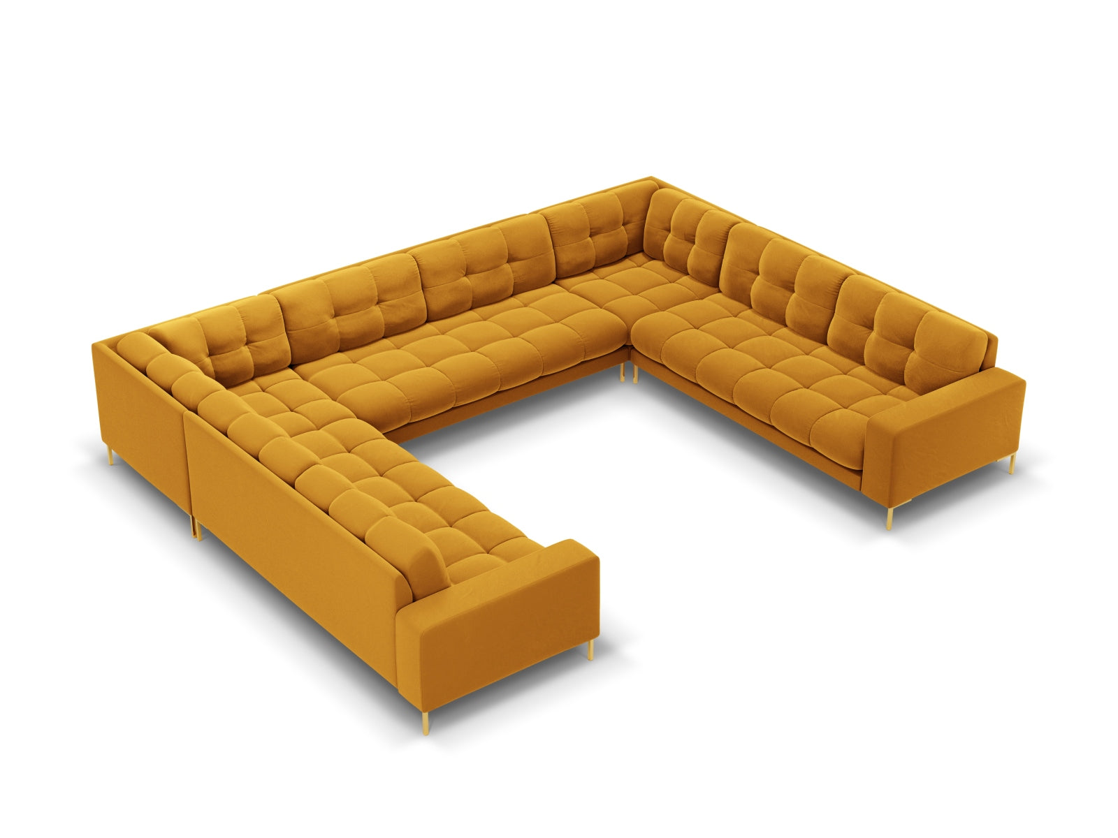 Mamaia Velour Panoramic Sofa 9 Sitzer in Yellow/Gold präsentiert im Onlineshop von KAQTU Design AG. 3er Sofa ist von Micadoni