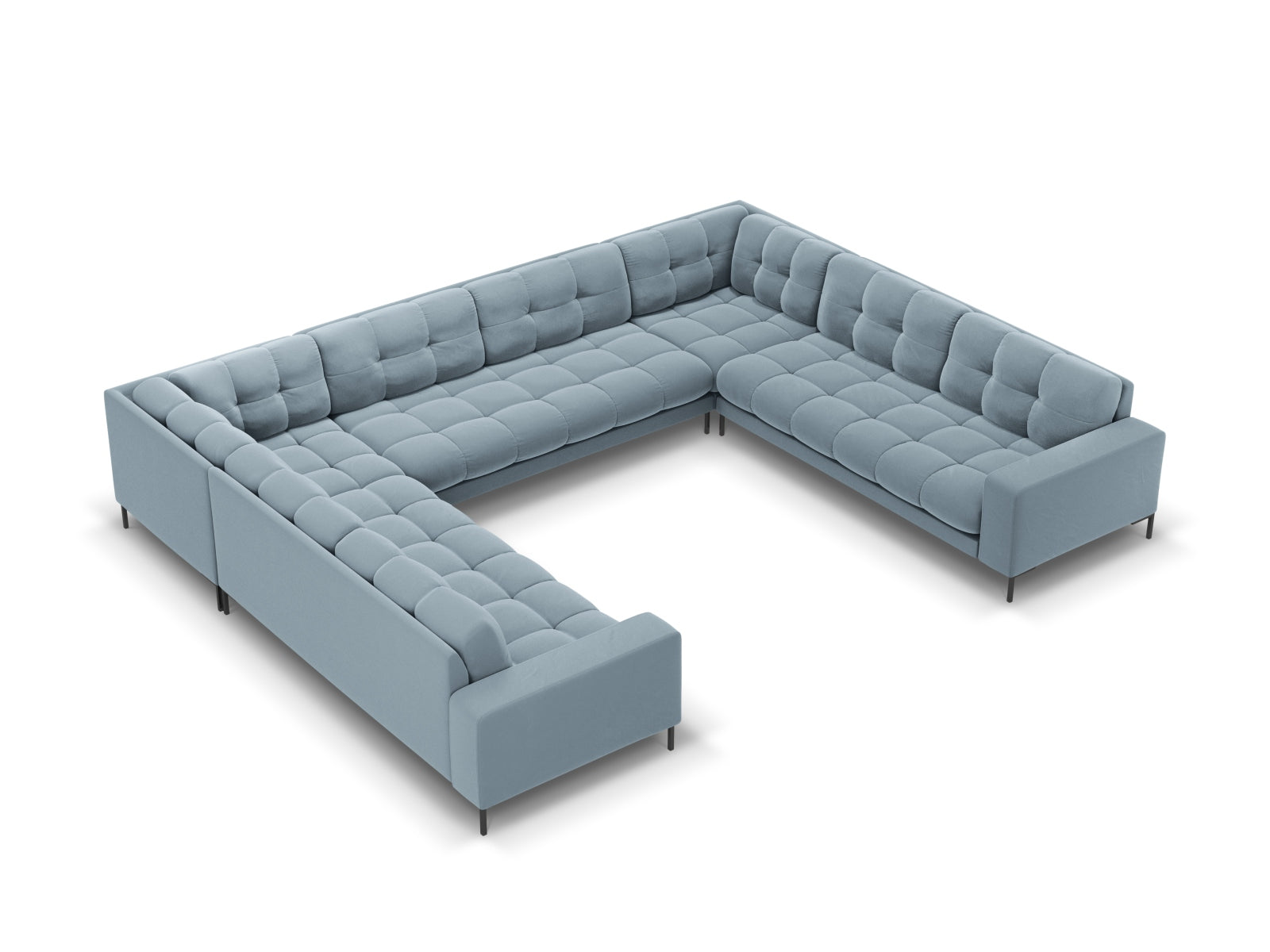 Mamaia Velour Panoramic Sofa 9 Sitzer in Light Blue/Schwarz präsentiert im Onlineshop von KAQTU Design AG. 3er Sofa ist von Micadoni