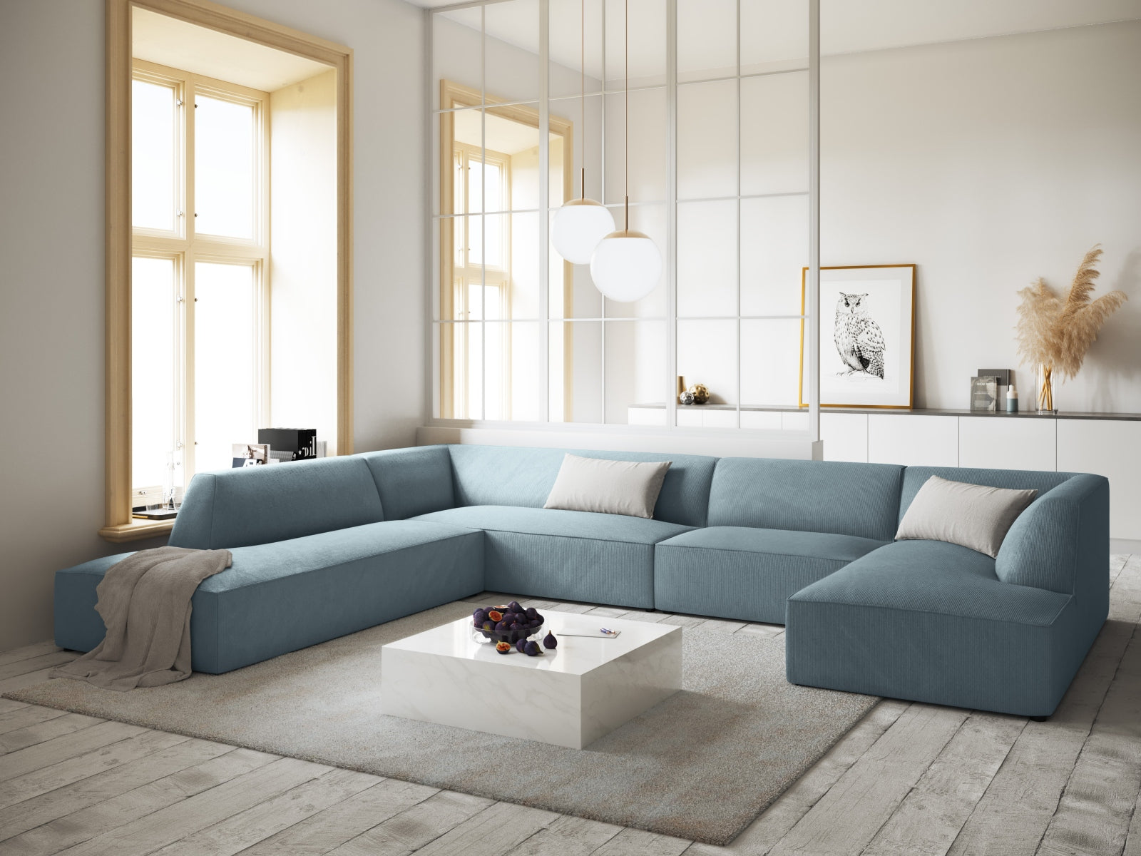 Ruby Panoramic Ecksofa links 7 Sitzer in Light Blue präsentiert im Onlineshop von KAQTU Design AG. Ecksofa links ist von Micadoni