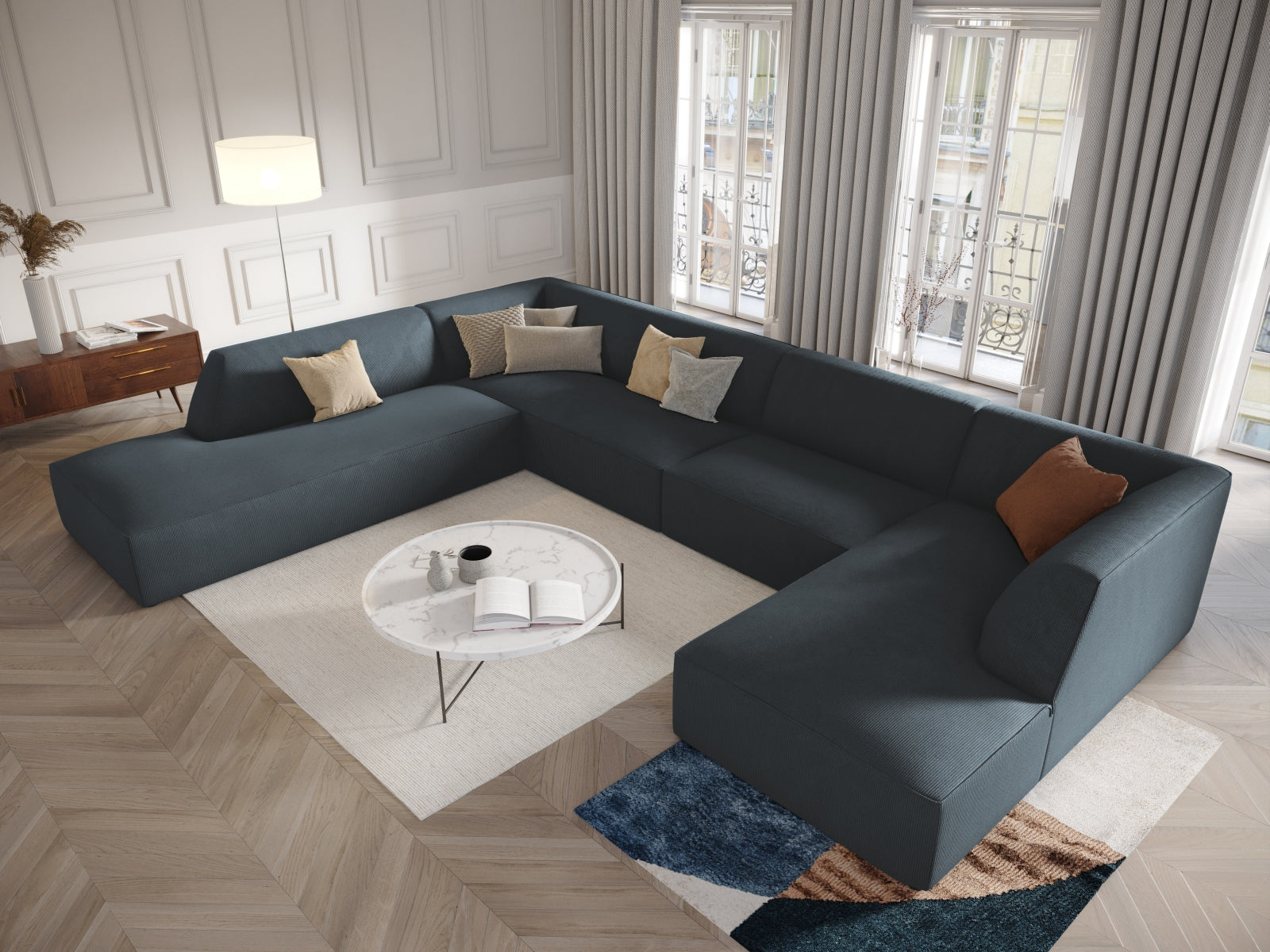 Ruby Panoramic Ecksofa links 7 Sitzer in Blue präsentiert im Onlineshop von KAQTU Design AG. Ecksofa links ist von Micadoni