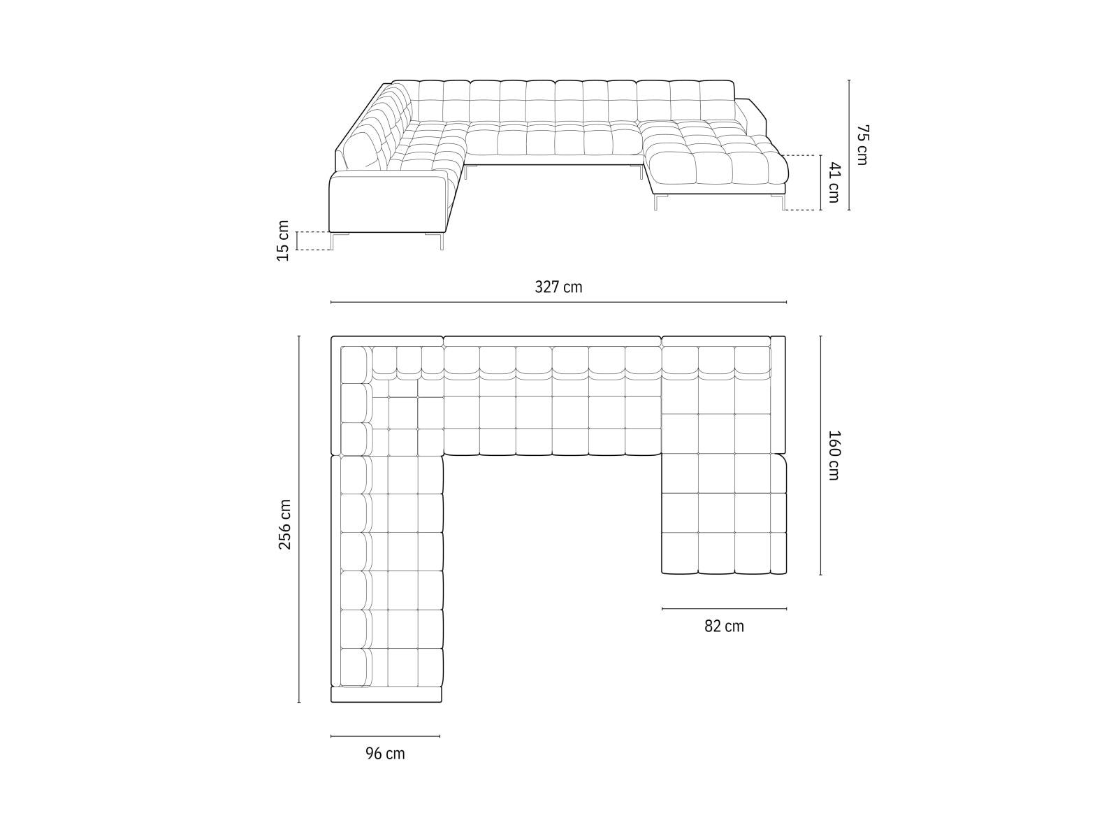 Mamaia Panoramic Ecksofa links 7 Sitzer in White/Schwarz präsentiert im Onlineshop von KAQTU Design AG. Ecksofa links ist von Micadoni