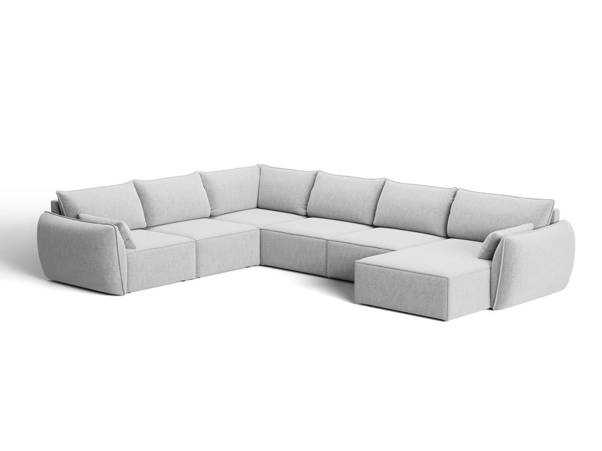 L-Sofa Kaelle Panoramasofa links von Micadoni mit Stoffbezug und niedrigen schwarzen Beinen