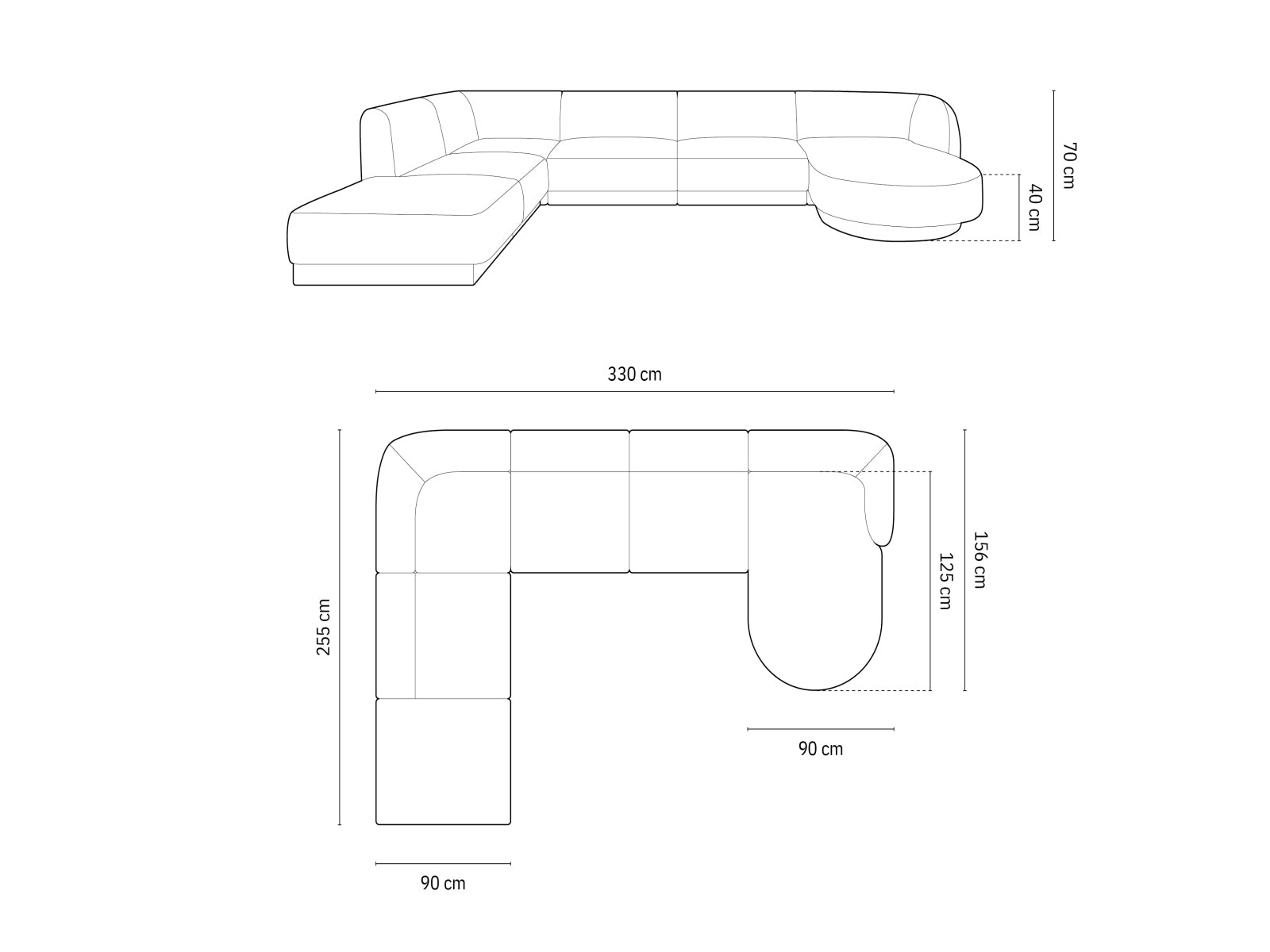 Miley Panoramic Ecksofa links 6 Sitzer in Petrol präsentiert im Onlineshop von KAQTU Design AG. Ecksofa links ist von Micadoni