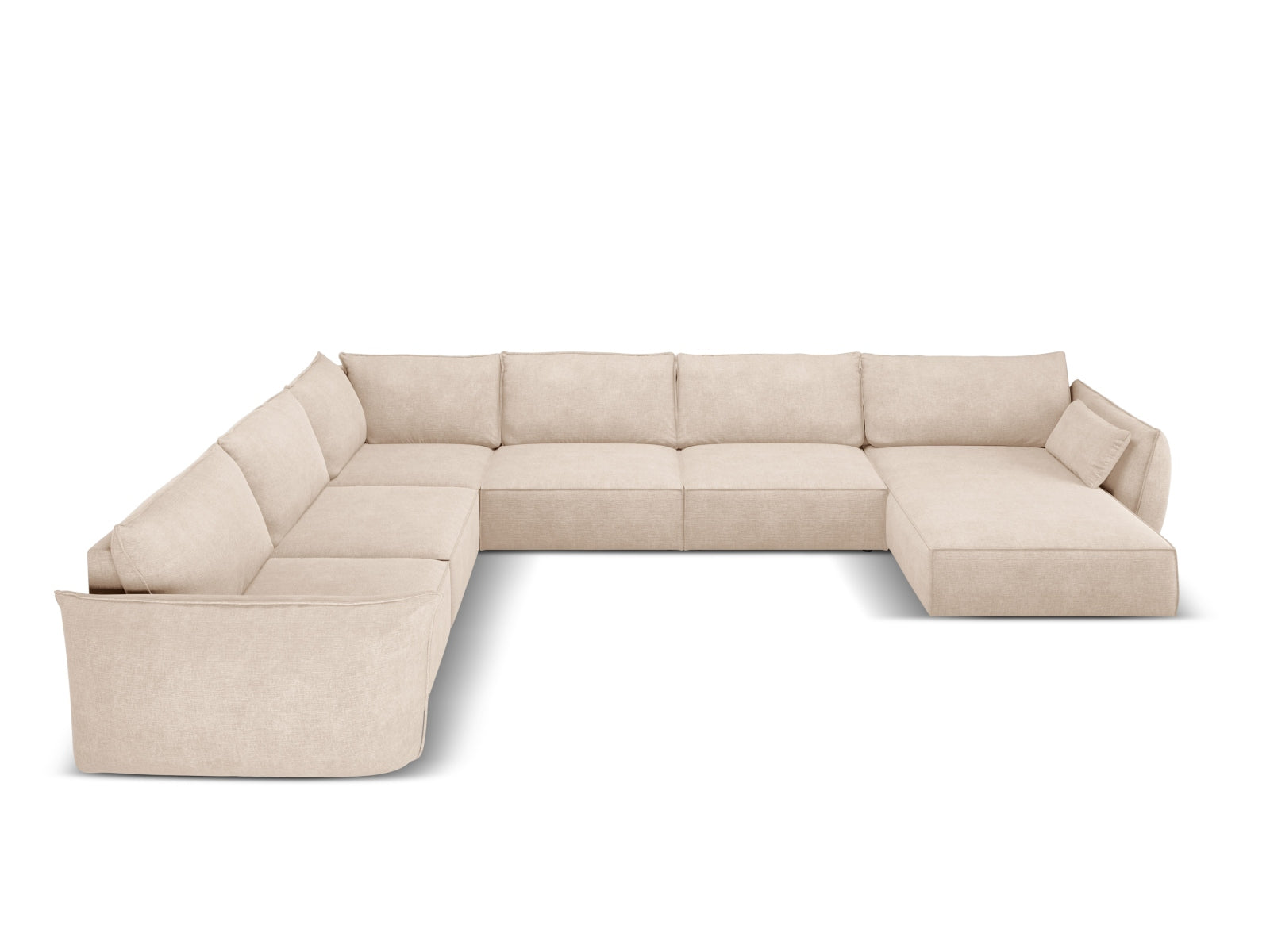 Beige Kaelle Panoramic Ecksofa links für 8 Personen, stilvolles Design und komfortable Sitzfläche, ideal für moderne Wohnräume.