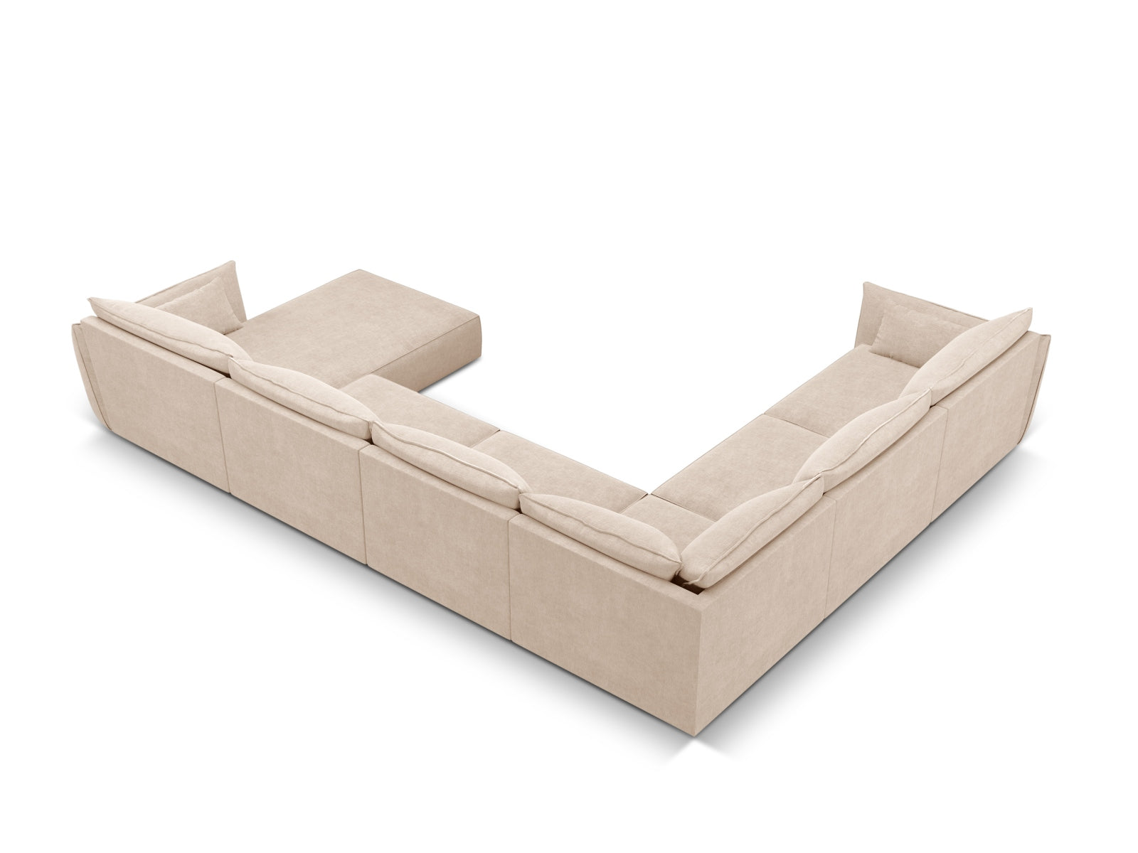 Beige Kaelle Panoramic Ecksofa links für 8 Personen, elegantes Design und großzügige Sitzfläche, perfekt für stilvolle Wohnzimmer.