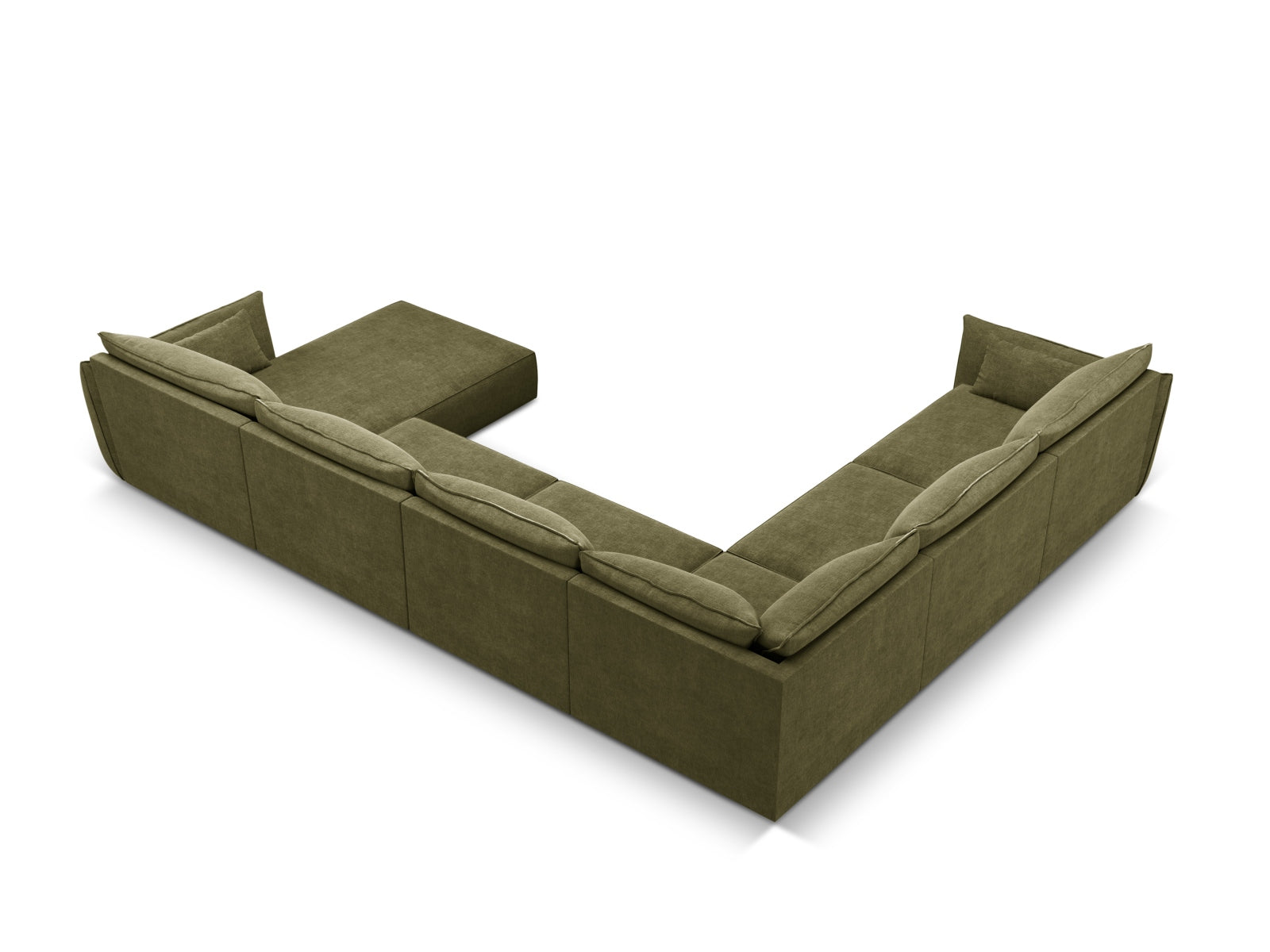 Geräumiges Kaelle Panoramic Ecksofa links für 8 Personen in ansprechendem Grünton, perfekt für gesellige Runden und stilvolle Einrichtung.