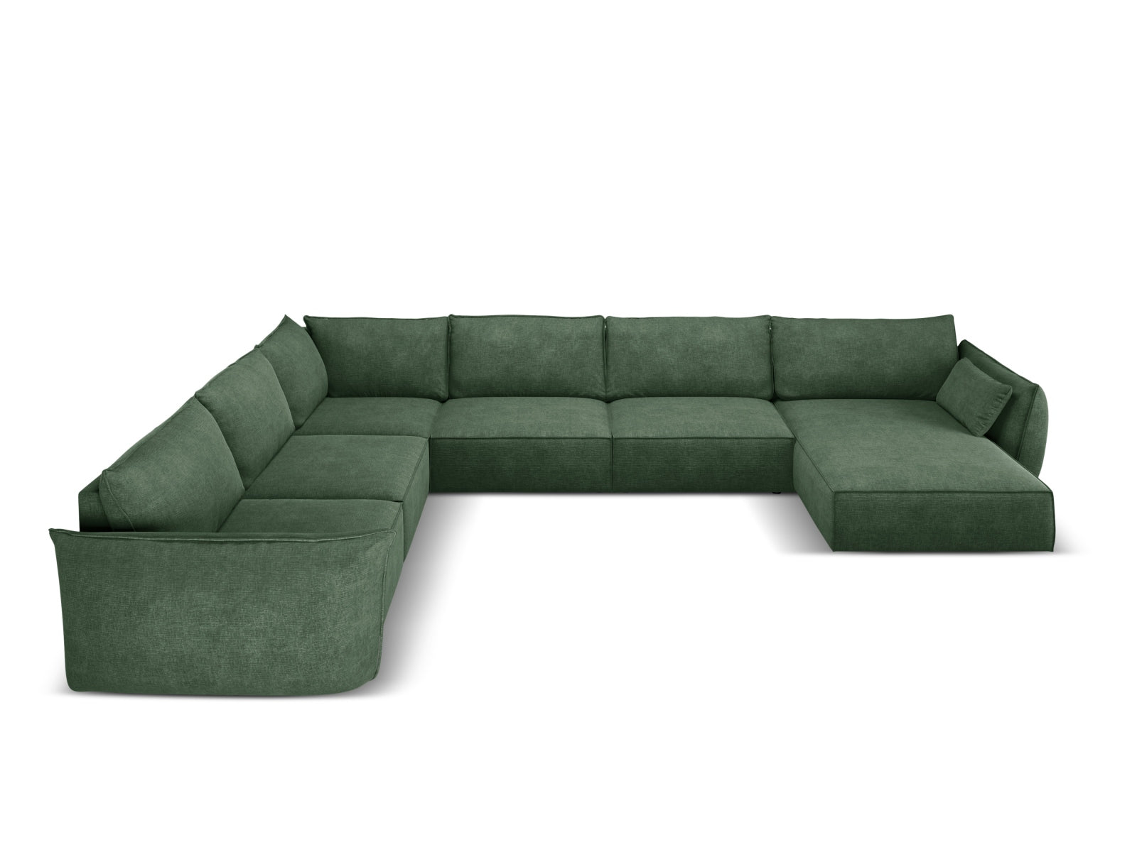 Elegantes Kaelle Panoramic Ecksofa links für 8 Personen in sattem Flaschengrün, ideal für stilvolle Wohnräume.