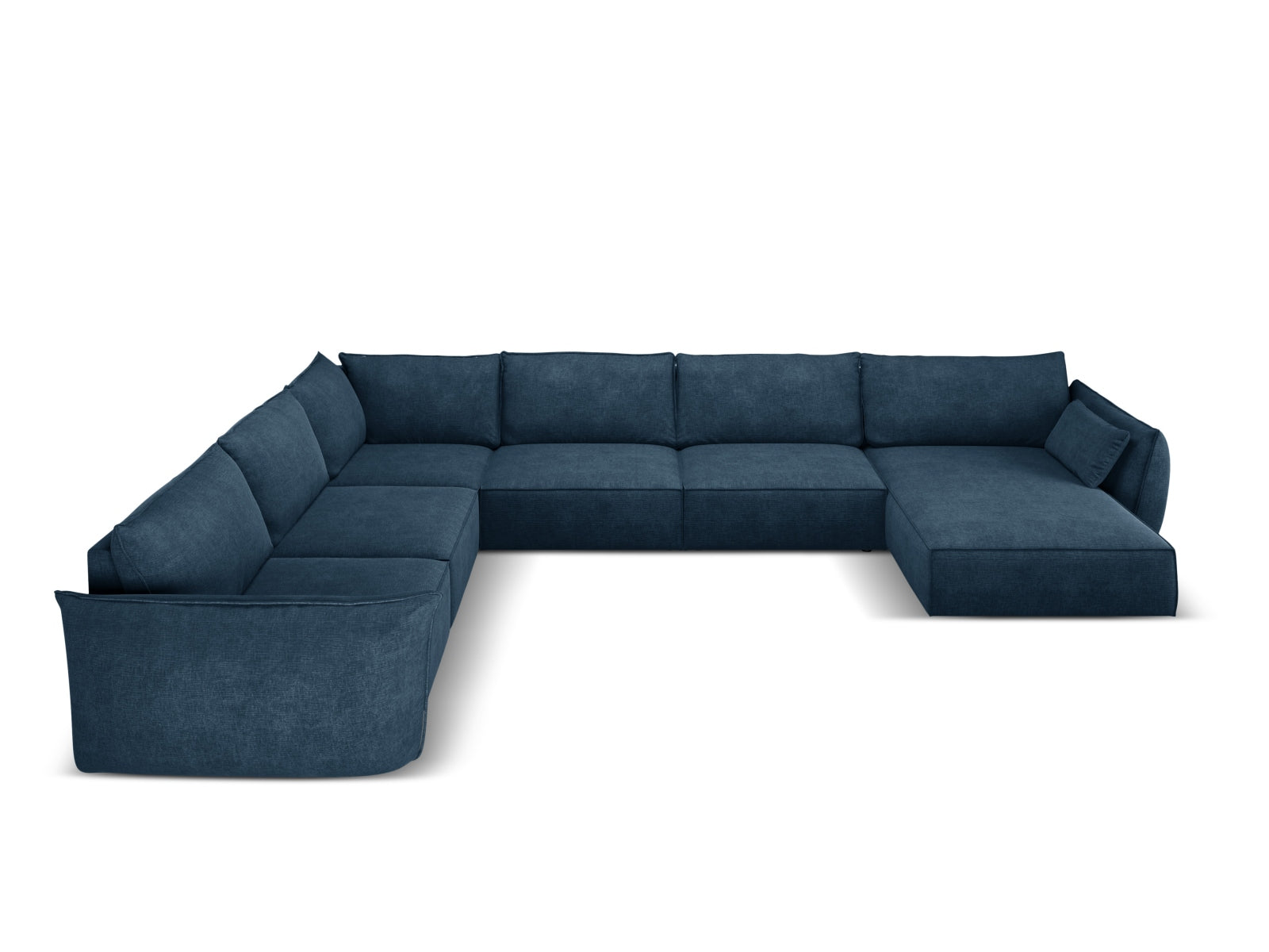 Elegantes Kaelle Panoramic Ecksofa links für 8 Personen in Royal Blue, ideal für stilvolle Wohnräume und gesellige Abende.