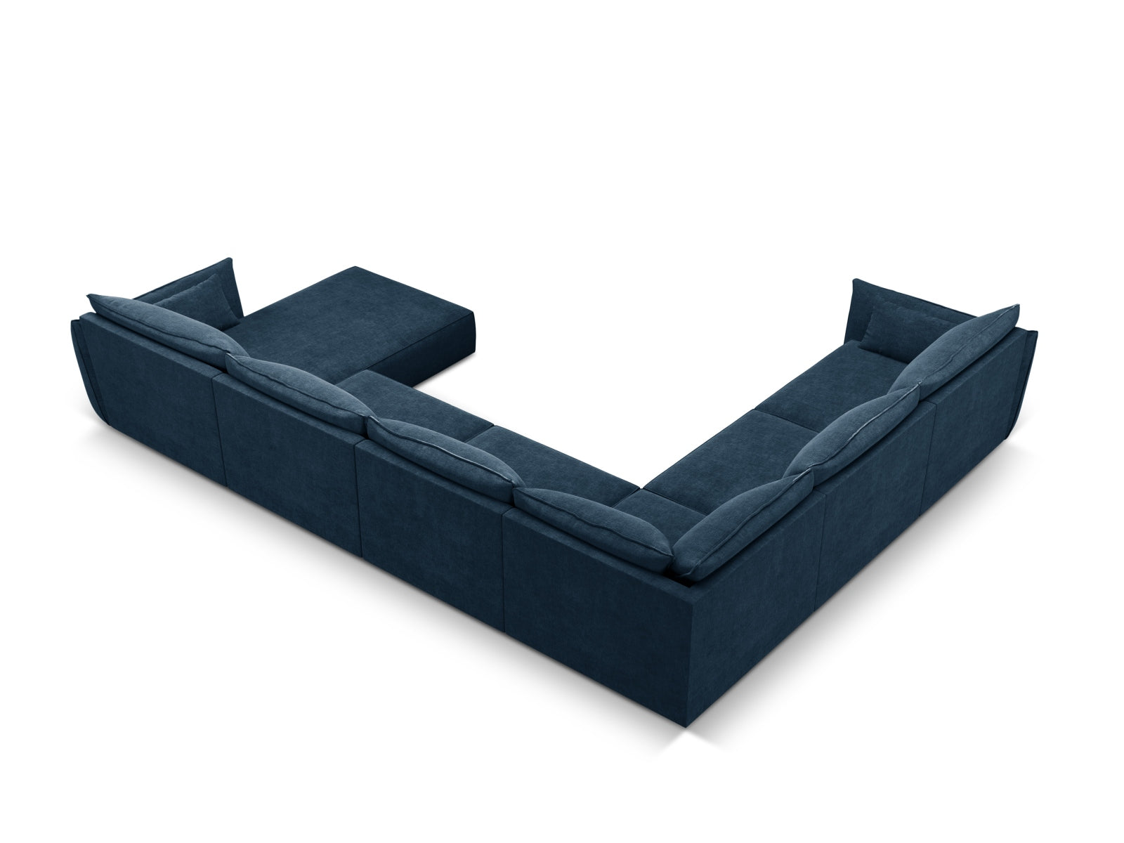 Modernes Kaelle Panoramic Ecksofa links für 8 Personen in Royal Blue, perfekt für gemütliche Zusammenkünfte und stilvolle Einrichtung.