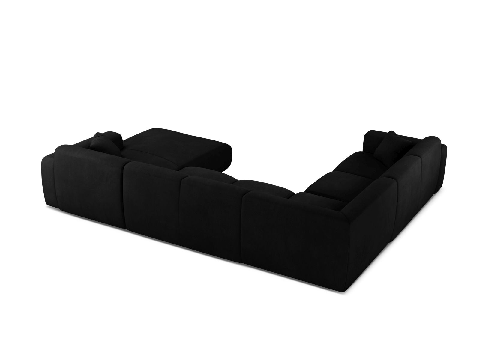 Modulares 6-Sitzer Ecksofa Molino in modernem Schwarz, bietet großzügigen Platz und stilvolles Design für Ihr Zuhause.