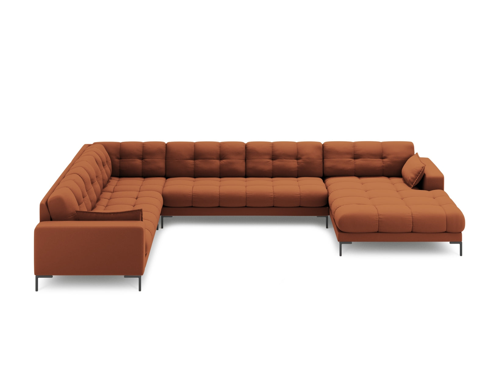 Elegantes Mamaia Panoramic Ecksofa links in stilvollem Brick und Schwarz-Neve, ideal für moderne Wohnräume. 7 Sitzer für maximalen Komfort.