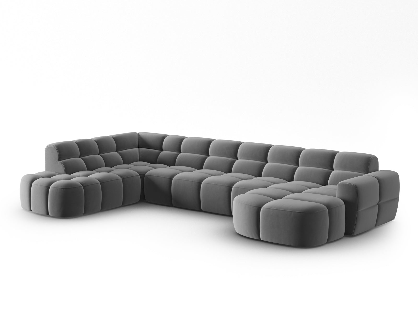 Lisa Velour Panoramic Ecksofa links 7 Sitzer in Light Grey präsentiert im Onlineshop von KAQTU Design AG. Ecksofa links ist von Micadoni