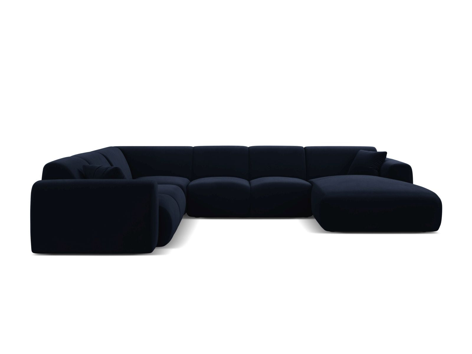 Elegantes 6-Sitzer Ecksofa Molino in Royal Blue-Casino, ideal für stilvolle Wohnräume, präsentiert in einer modernen Anordnung.