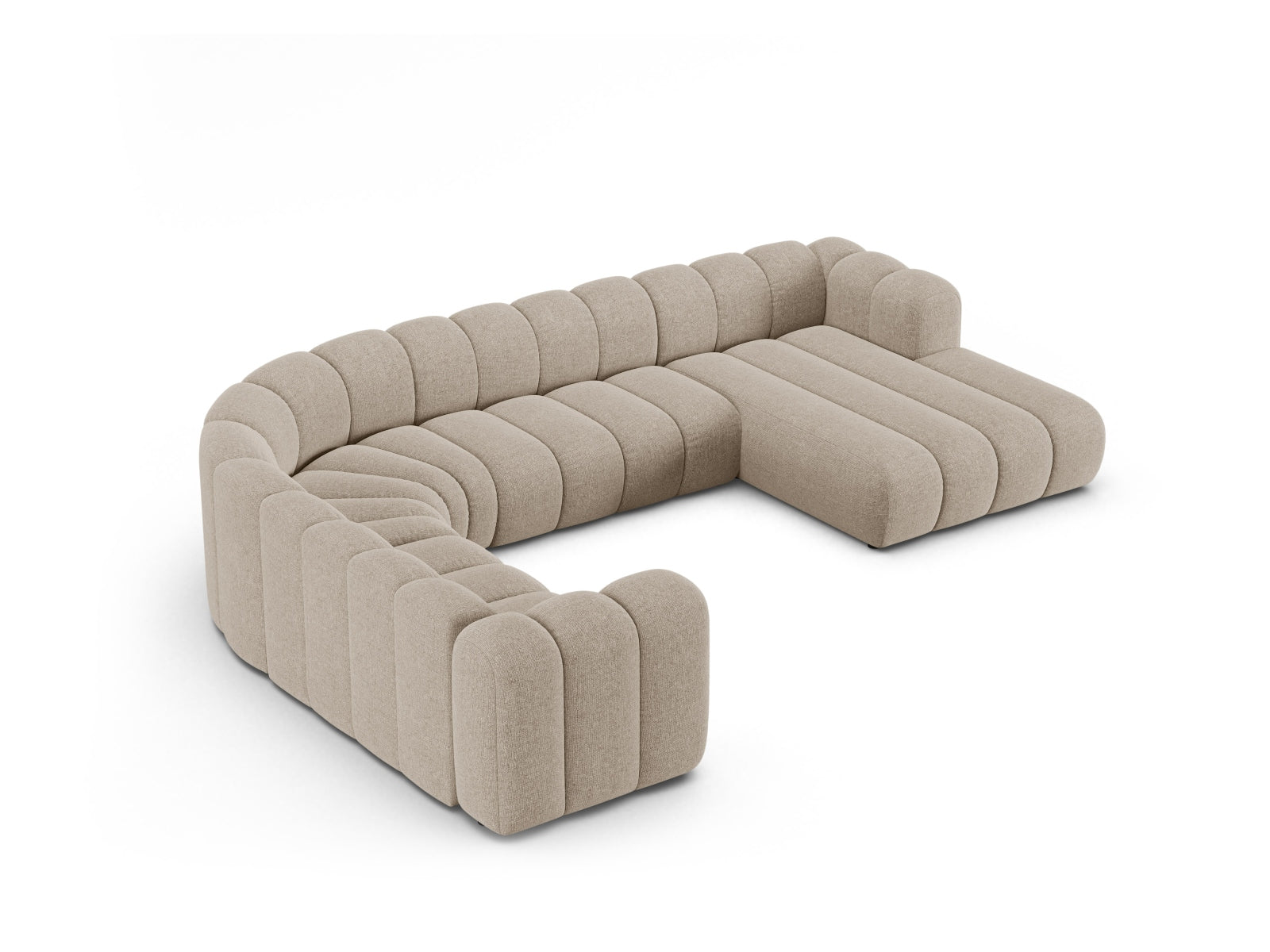 Stilvolles Lupine Modular Panoramic Ecksofa links für 6 Personen in edlem Dunkelbeige, perfekt für zeitgemäße Wohnkonzepte.