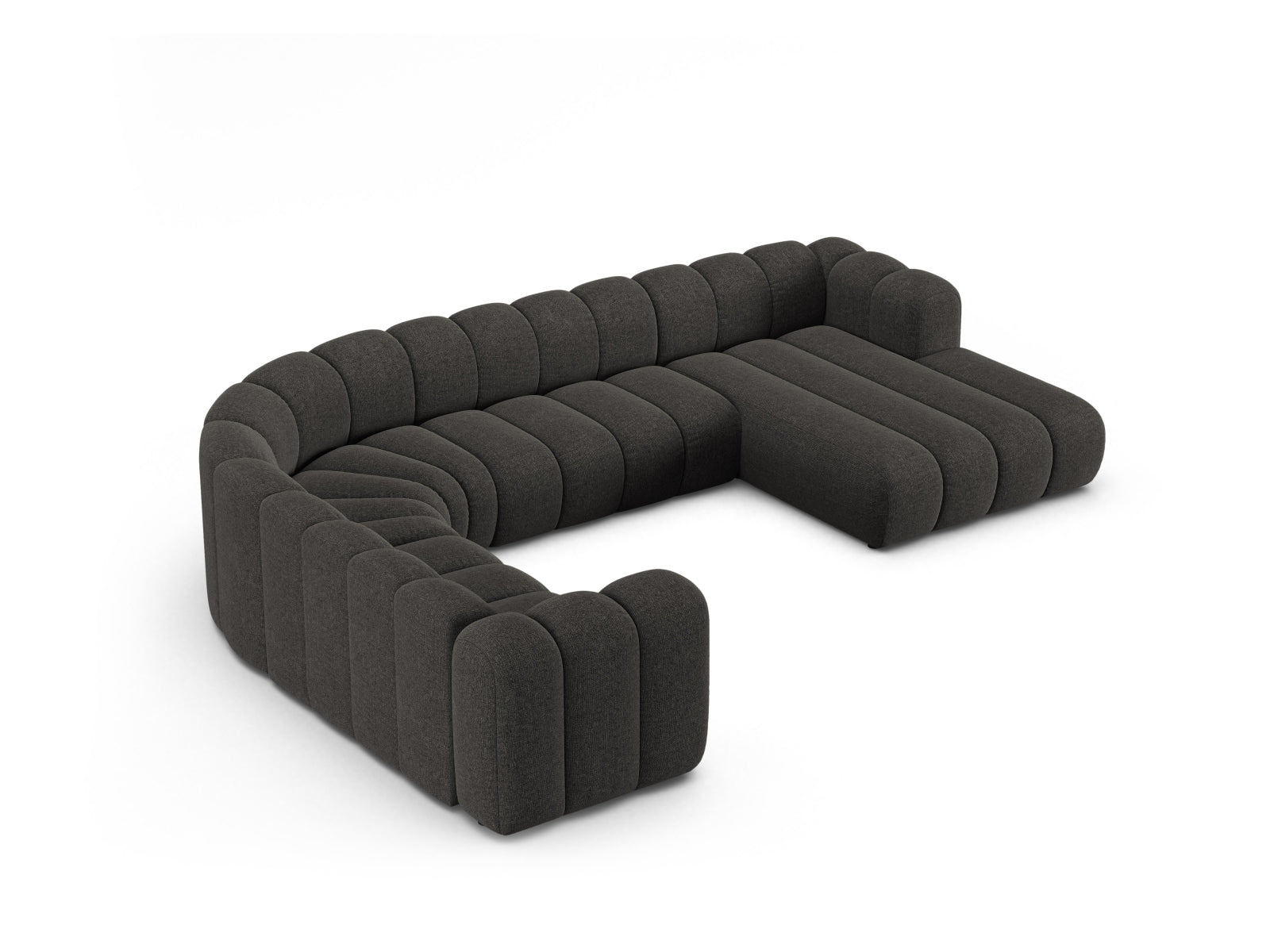 Modernes, modulares Ecksofa in edlem Dunkelgrau, perfekt für großzügige Wohnlandschaften. Bietet Platz für bis zu 6 Personen.