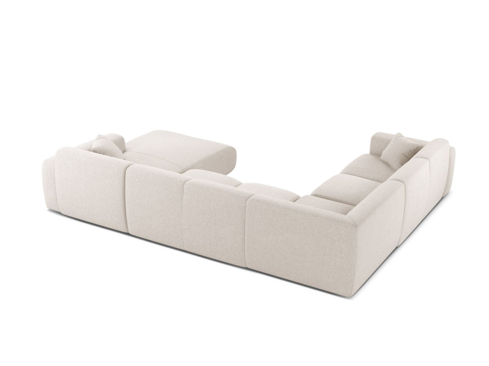 Stilvolles 6-Sitzer Ecksofa Molino in sanftem Beige, perfekt für großzügige Räume, bietet flexible Anordnung und modernen Komfort.
