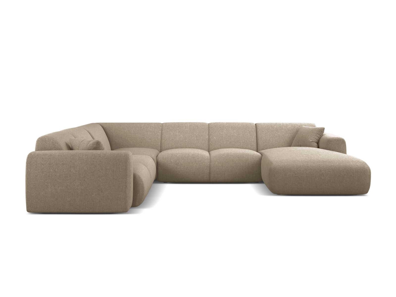 Elegantes 6-Sitzer Ecksofa Molino in Dunkelbeige, ideal für moderne Wohnräume, bietet Komfort und Stil in einer modularen Form.