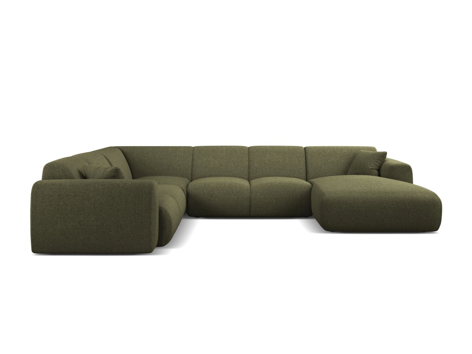 Elegantes 6-Sitzer Ecksofa Molino in Grün, modular und panoramisch, ideal für stilvolle Wohnräume. Perfekt für gesellige Abende.