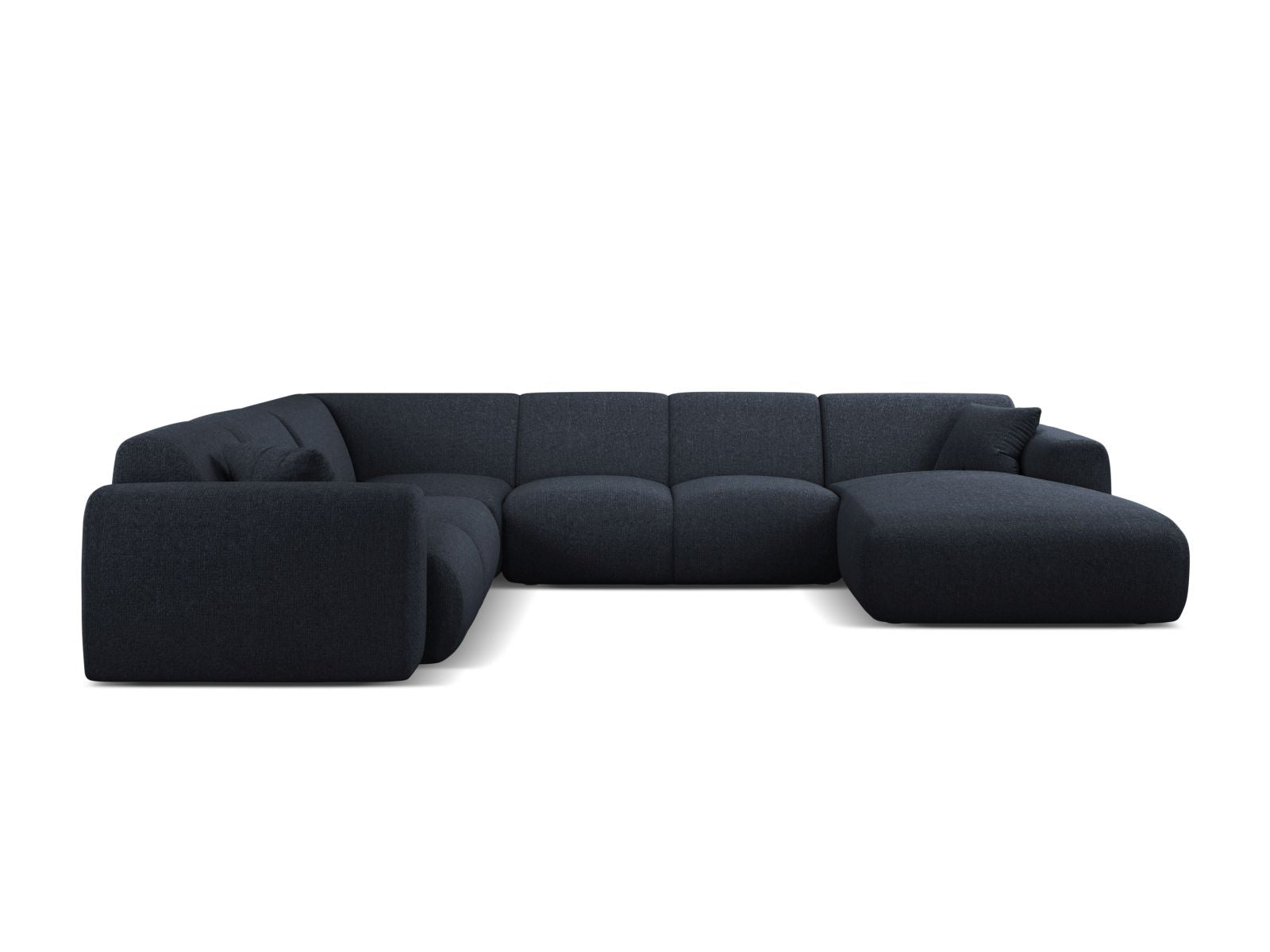 Elegantes 6-Sitzer Ecksofa Molino in Navy Blue-Eden, ideal für stilvolle Wohnräume, präsentiert von Micadoni.