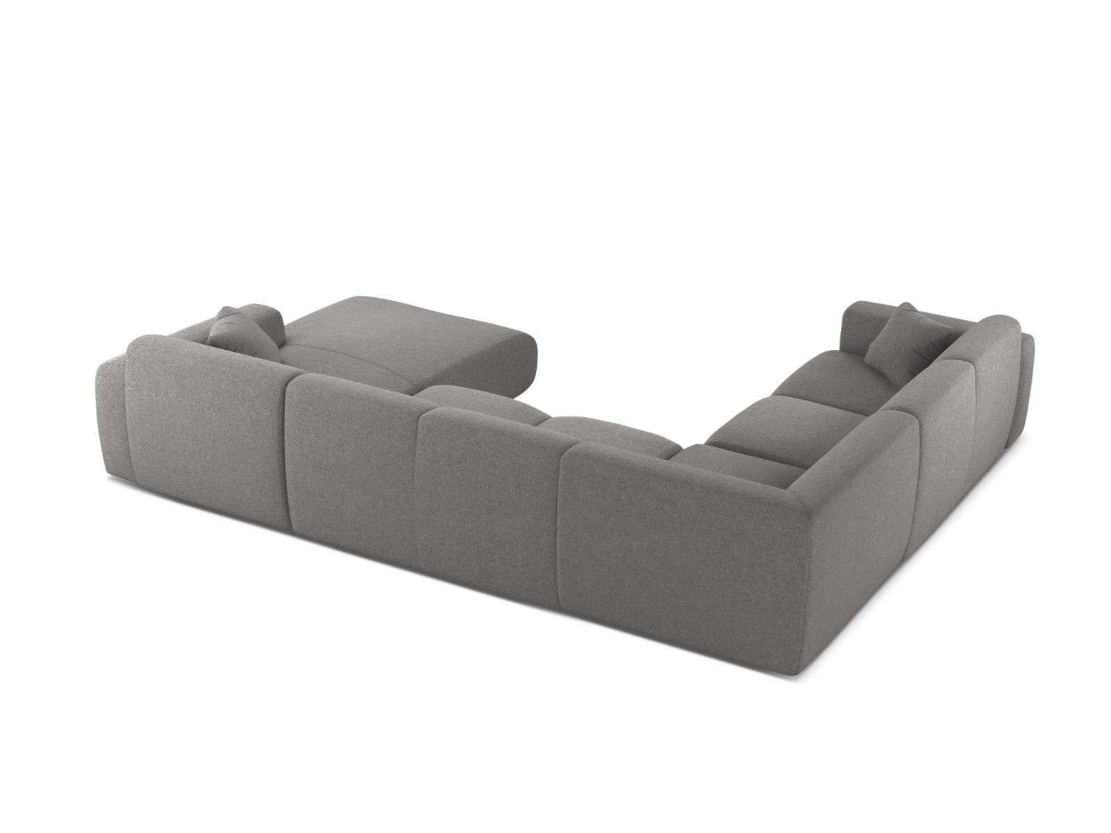 Modulares 6-Sitzer Ecksofa Molino in sanftem Grau, perfekt für großzügige Wohnlandschaften und stilvolle Einrichtungsideen.
