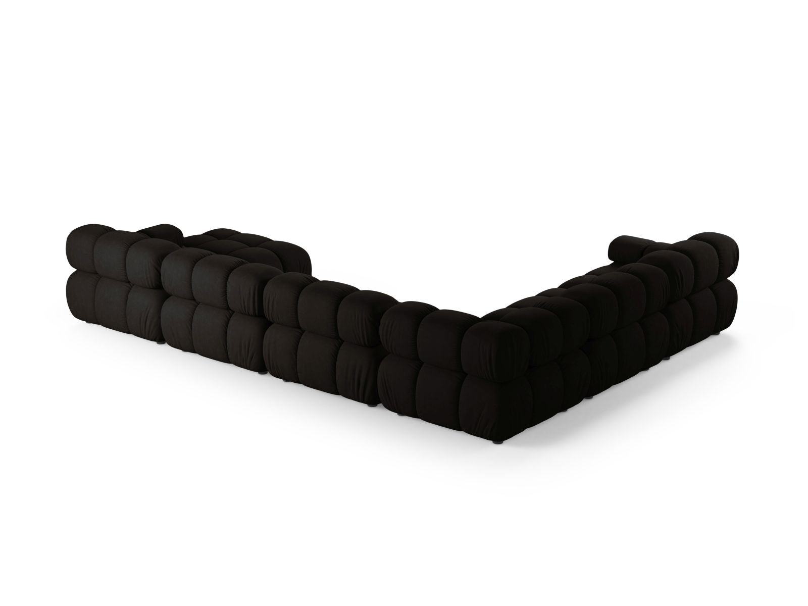 Geräumiges 8-Sitzer Ecksofa Panoramic links Bellis in edlem Schwarz, perfekt für entspannte Stunden und gesellige Zusammenkünfte.