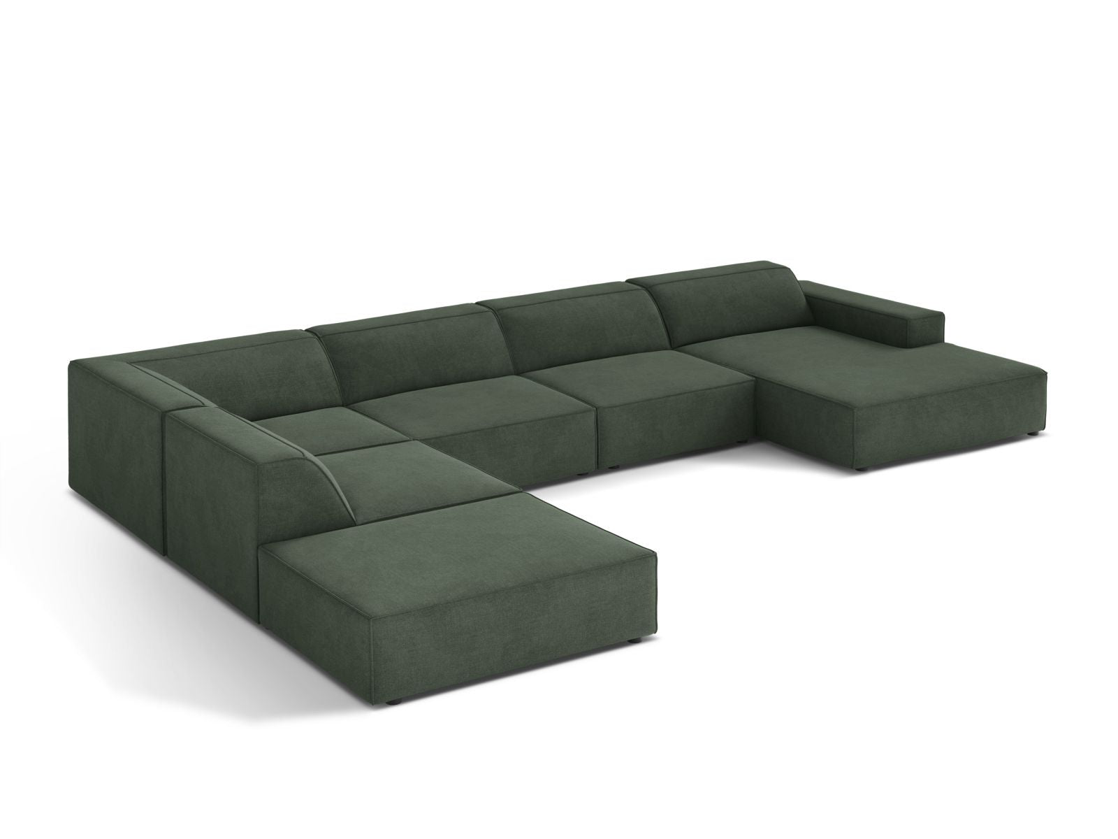 Elegantes 7-Sitzer Ecksofa Jodie in Moss Green-Liberty, ideal für entspannte Abende und gesellige Zusammenkünfte in einem modernen Ambiente.