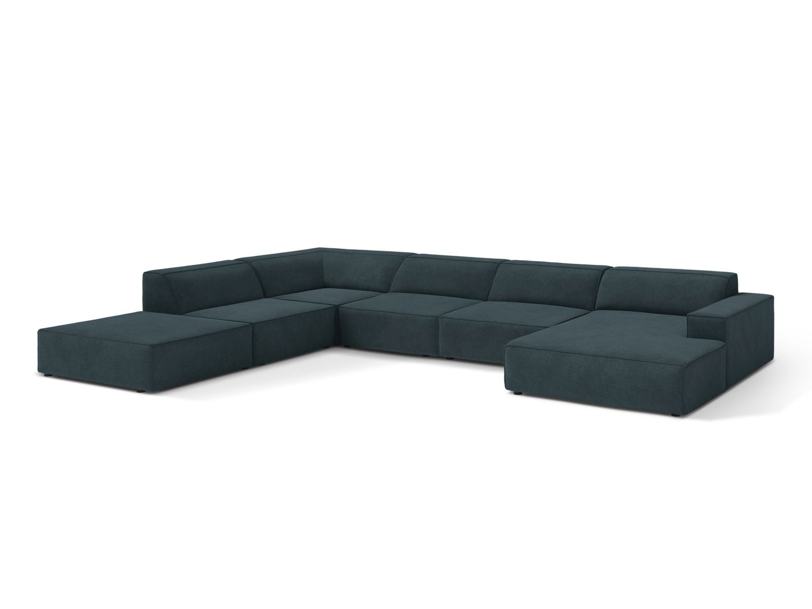 Stilvolles 7-Sitzer Ecksofa Jodie in Deep Petrol-Liberty, ideal für moderne Wohnräume, mit modularer Bauweise für individuelle Gestaltung.