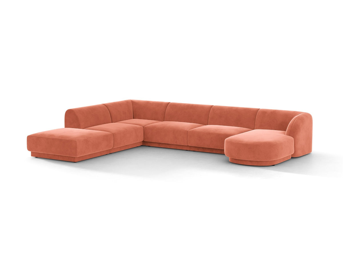 Miley Panoramasofa von Micadoni, Ecksofa links in Dunkelbeige mit Bluvel-Stoffbezug, schwarzen Kunststofffüssen und niedriger Rückenlehne.