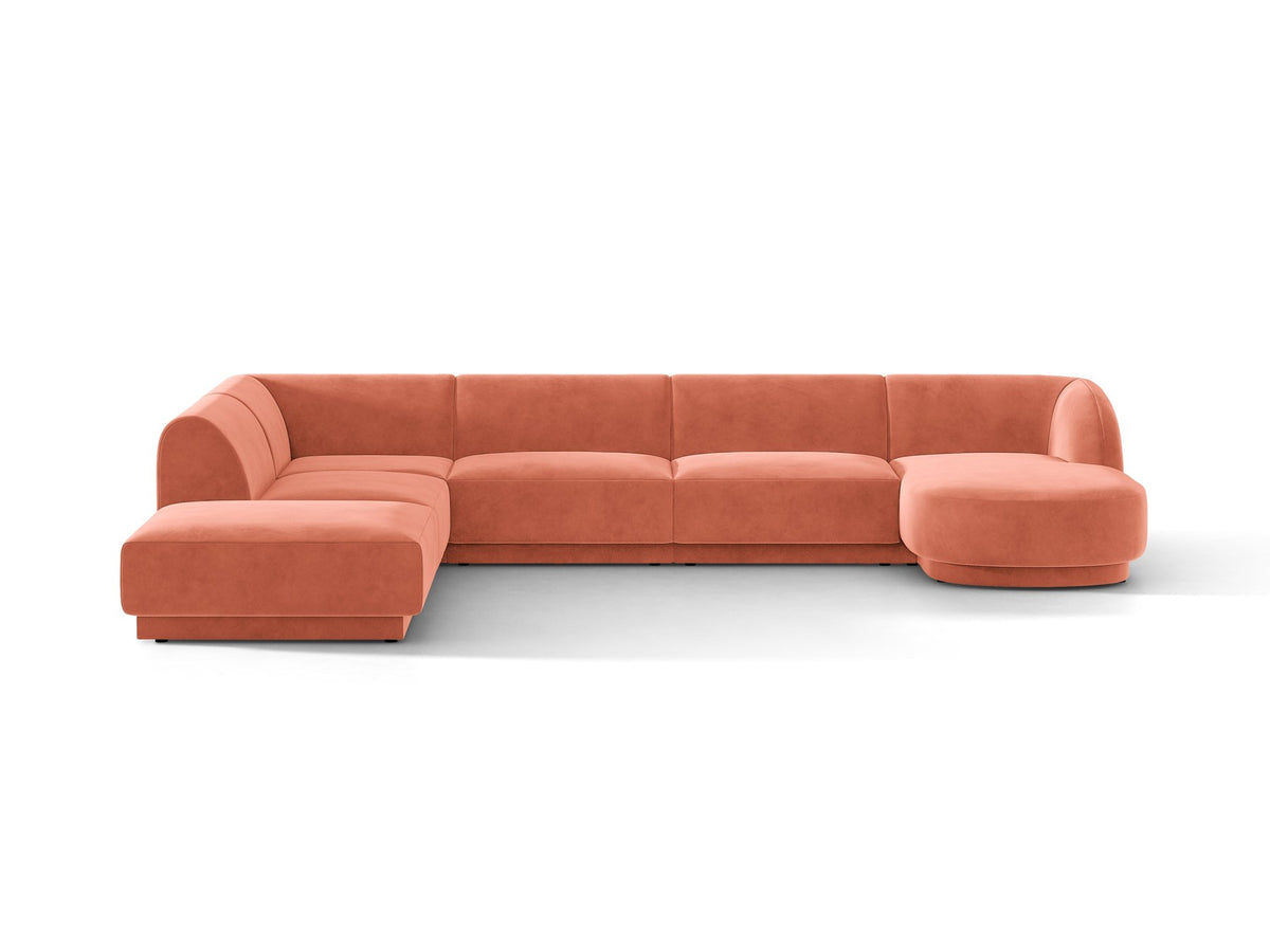Miley Panoramasofa von Micadoni, Ecksofa links in Dunkelbeige mit Bluvel-Stoffbezug, schwarzen Kunststofffüssen und niedriger Rückenlehne.